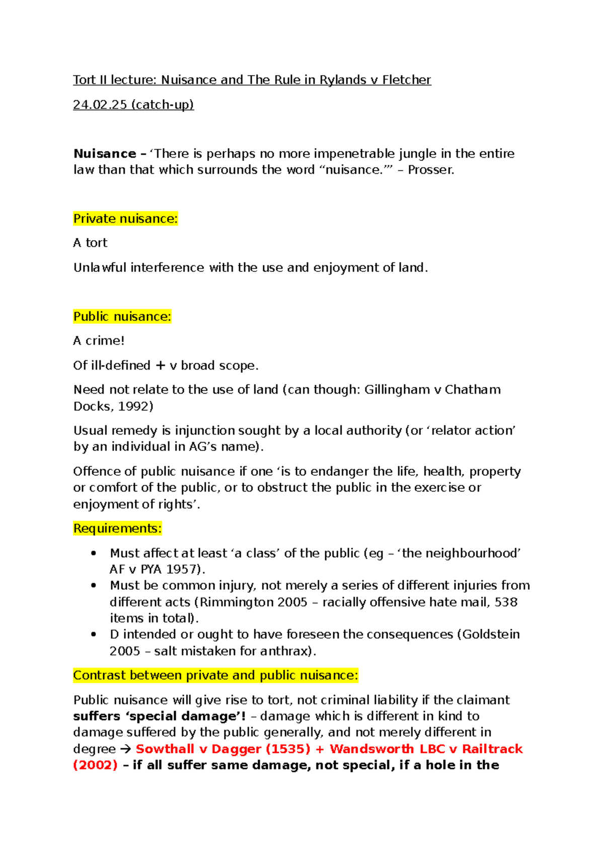 Tort II lecture - Nuisance and R v F - Tort II lecture: Nuisance and ...