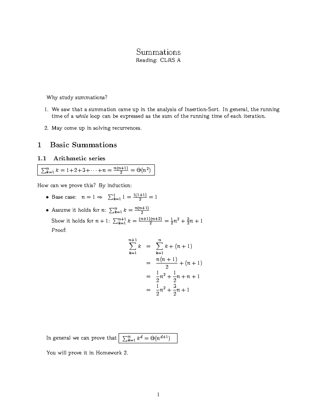 Summations - Sumamtions - Summations Reading: CLRS A Why study ...