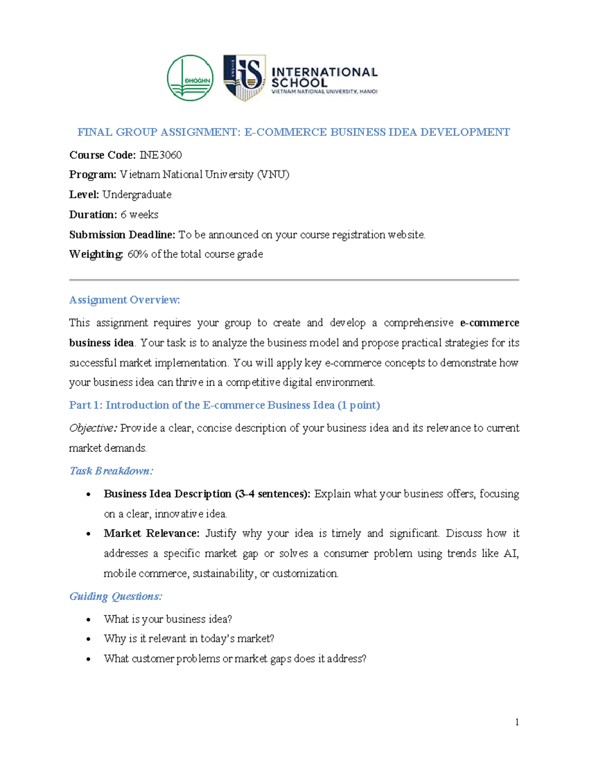 FINAL GROUP ASSIGNMENT: BUSINESS IDEA DEVELOPMENT INE3060 - Studocu