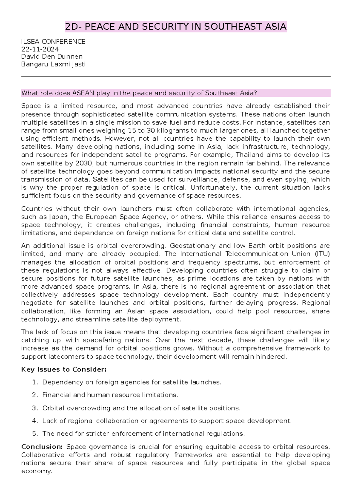 2D - ASEAN's Role in Peace & Security in Southeast Asia - Studeersnel