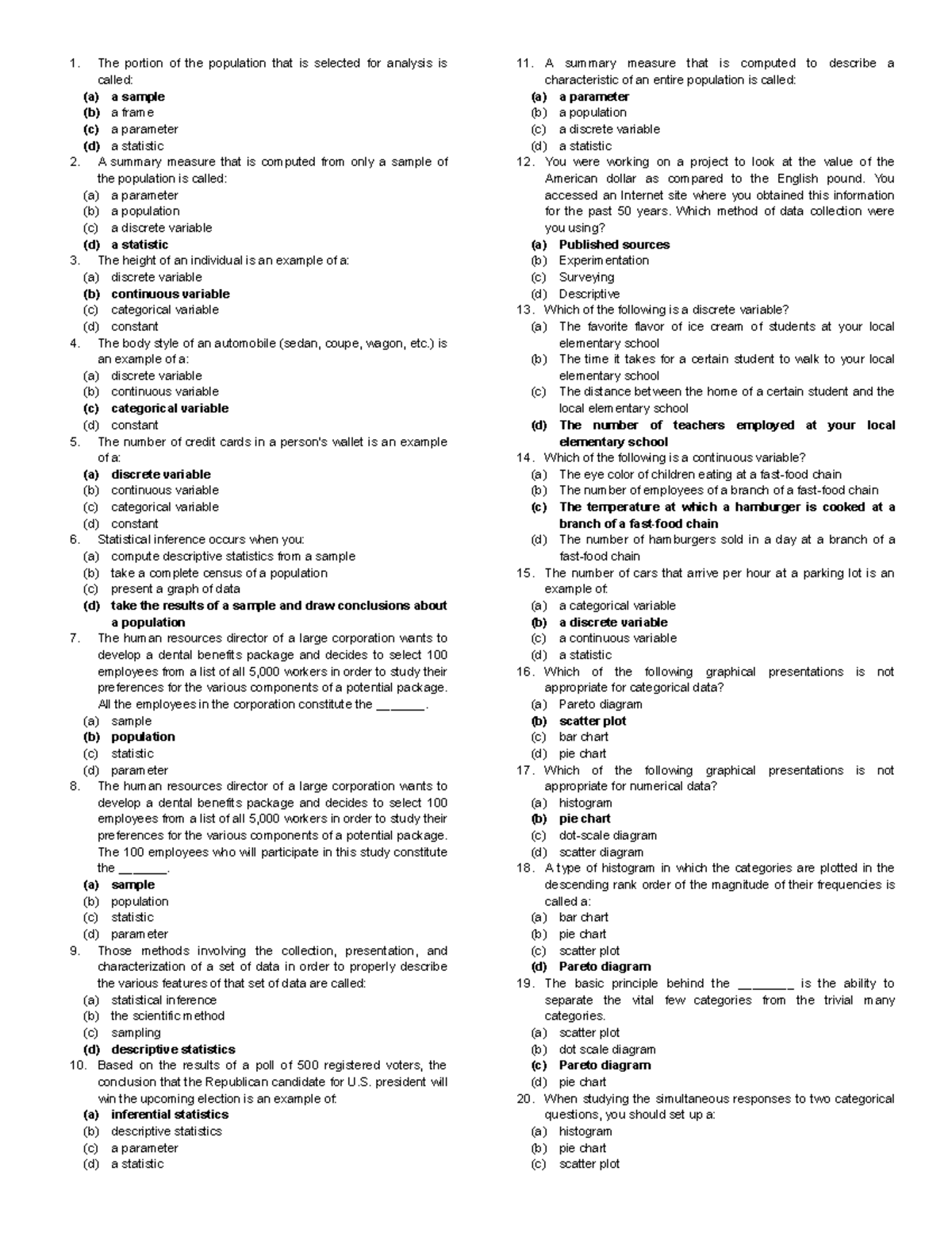 Qualifying EXAM 100 - Psychological Statistics Practice Questions - Studocu