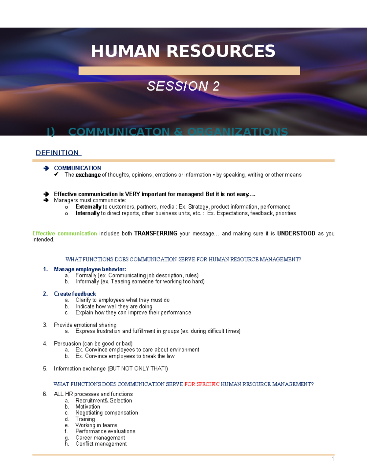 HR 101: Session 2 - Effective Communication in Organizations - Studocu