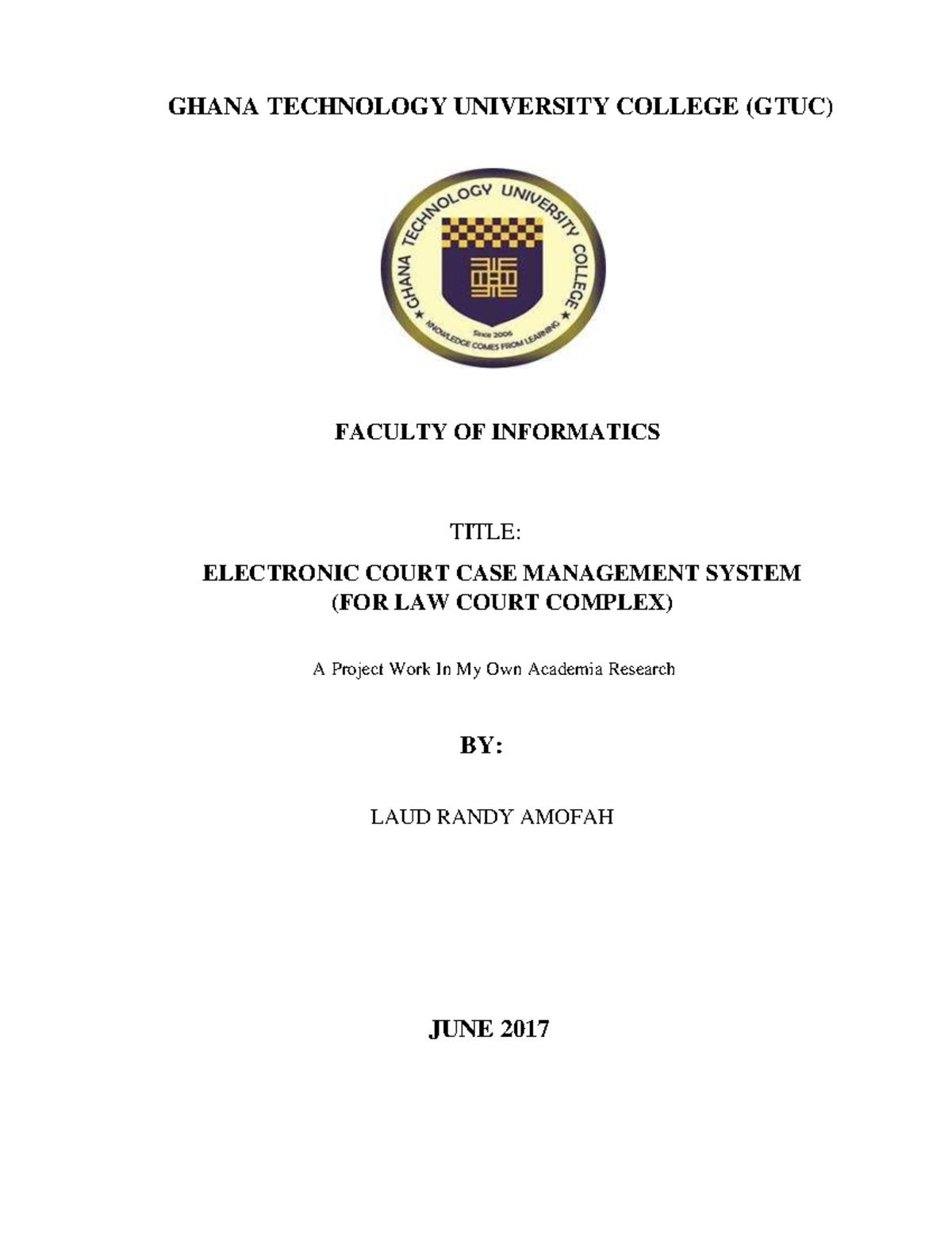 Final Project Report: Electronic Court Case Management System (GTUC) - Document Preview