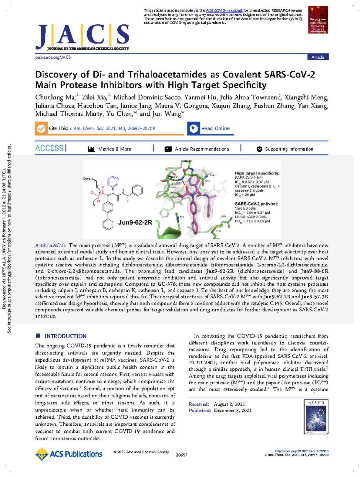 JACS 1C08060: Discovery of Di- and Trihaloacetamides as Covalent SARS ...