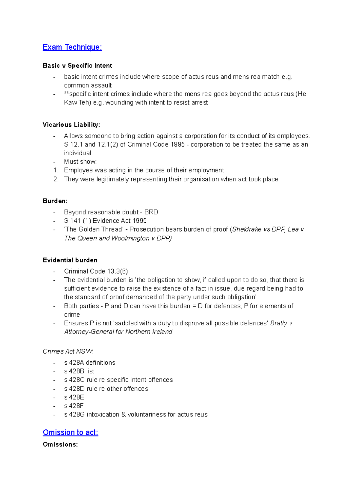 CRIM 301 Final Exam Key Notes on Criminal Law Concepts - Studocu