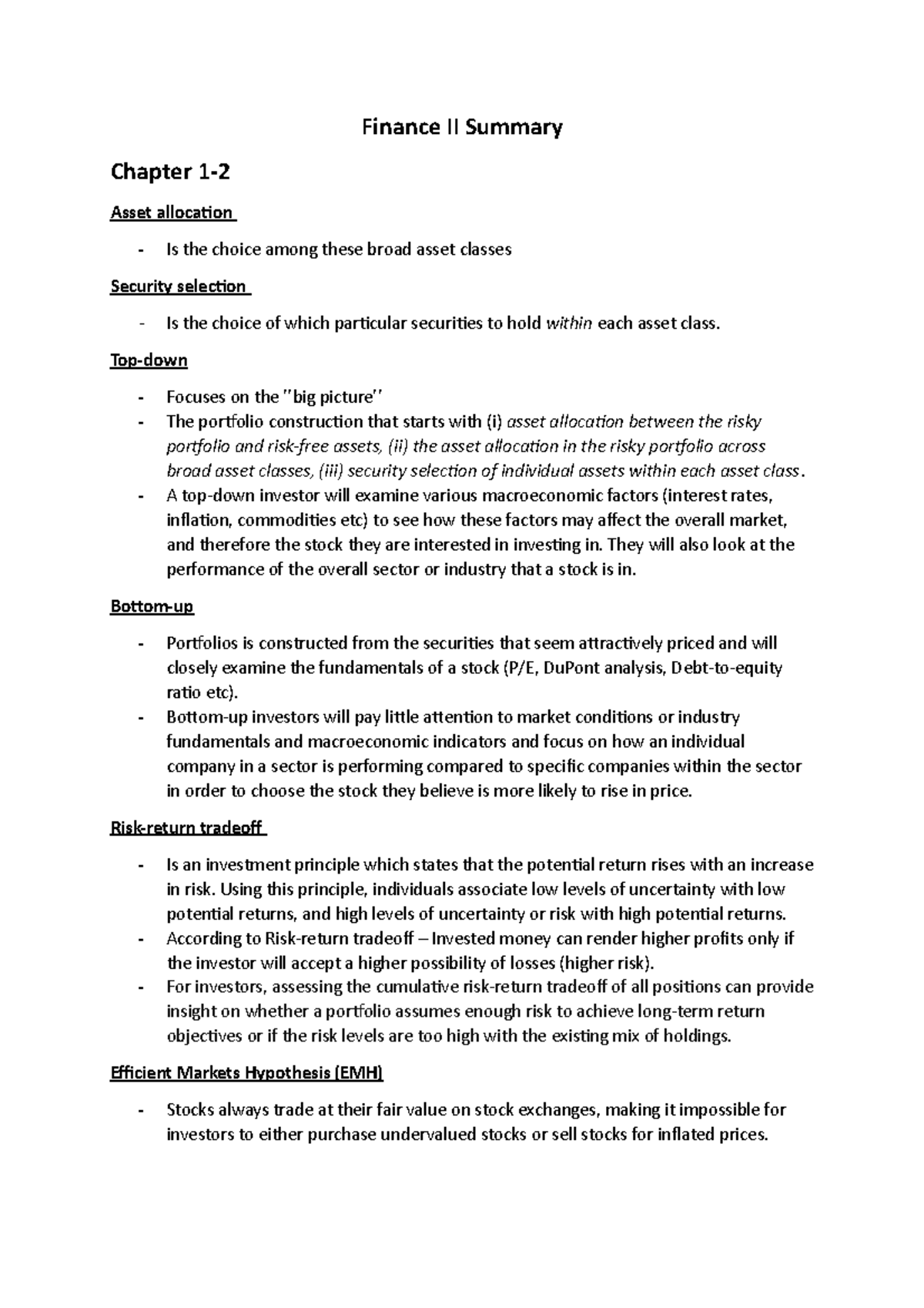 Finance II: Key Concepts & Summary for Exam Prep - Studocu
