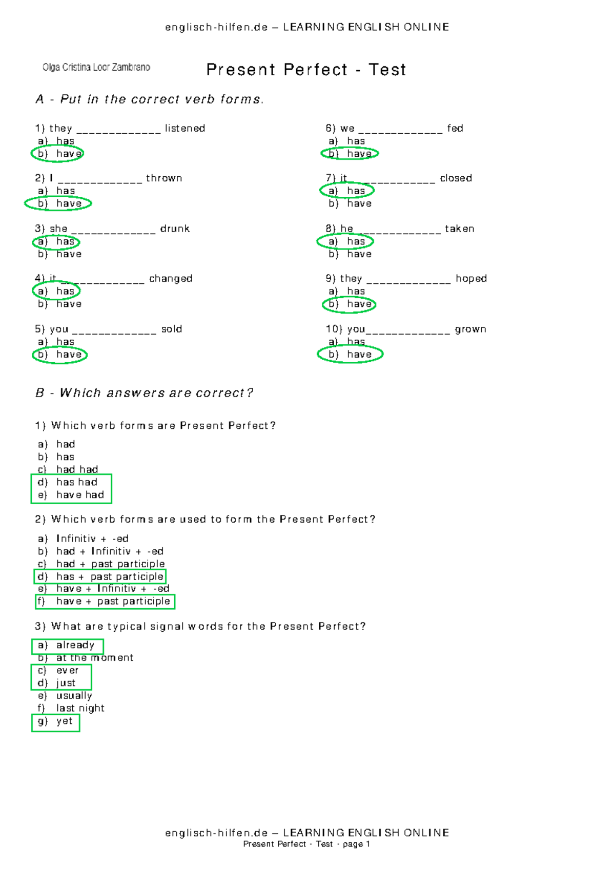 Present Perfect test - practice for the exam - englisch-hilfen ...