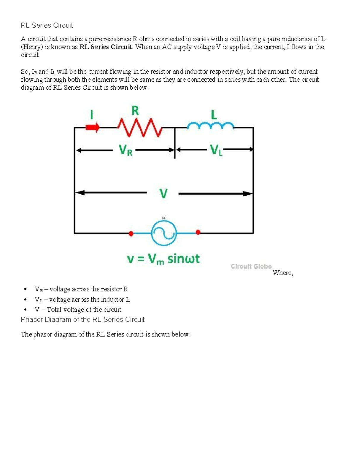 RL Series Circuit Analysis: Phasor Diagrams & Power Calculations - Studocu