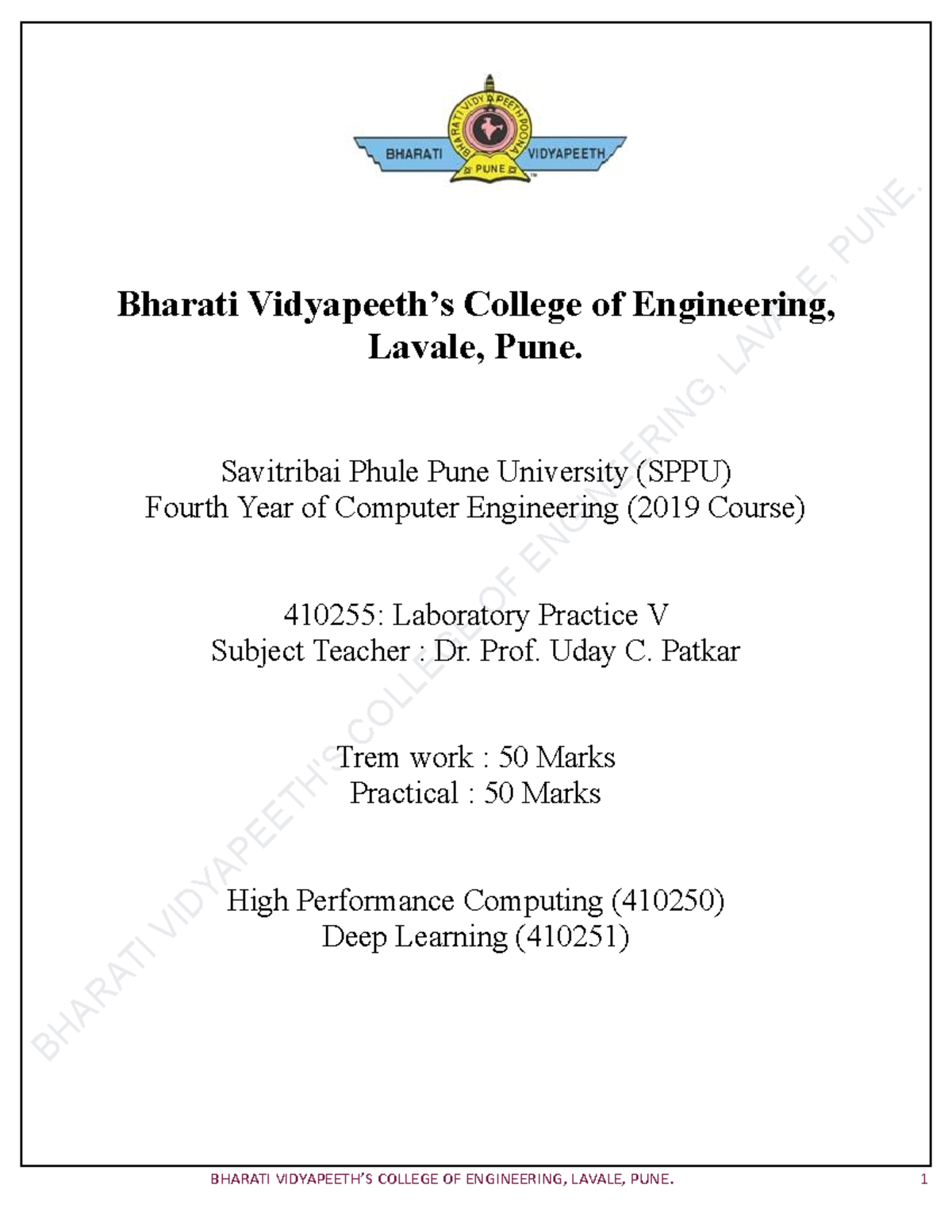 Laboratory Practice V (410255) - High Performance Computing & Deep ...