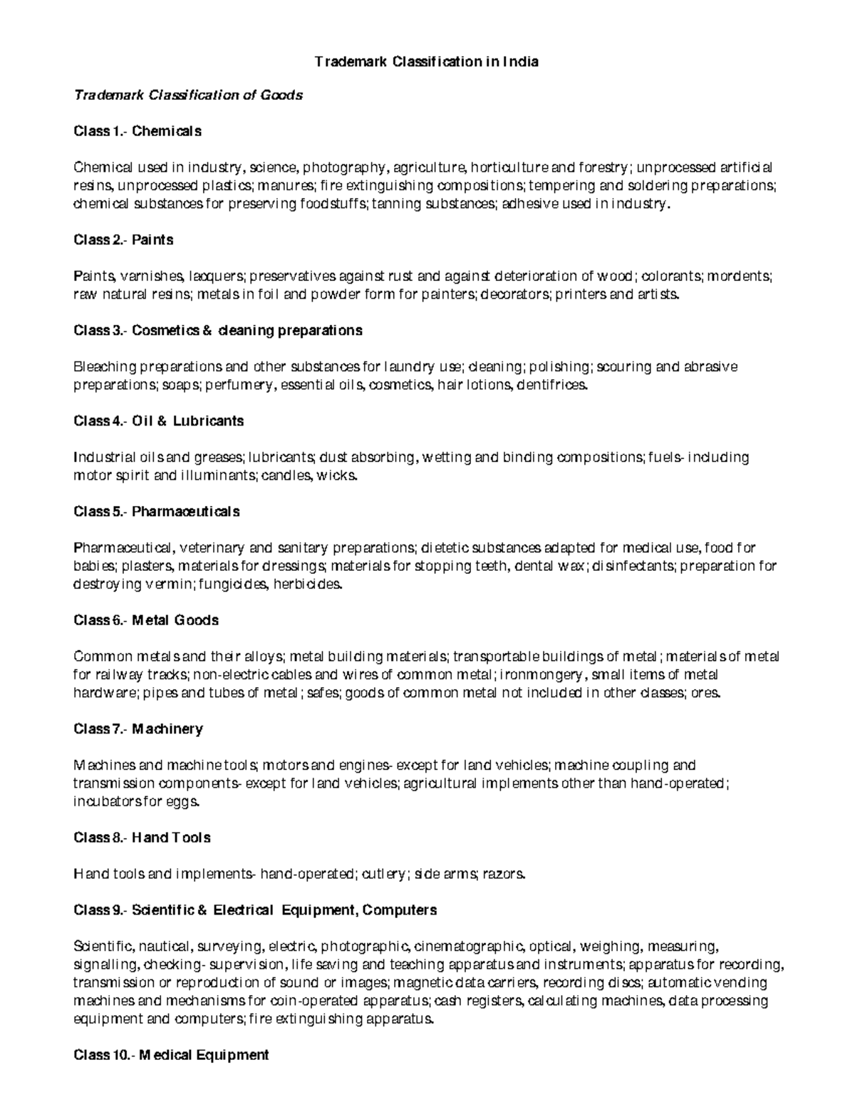 Trademark Classification in India: Detailed Classes and Categories ...