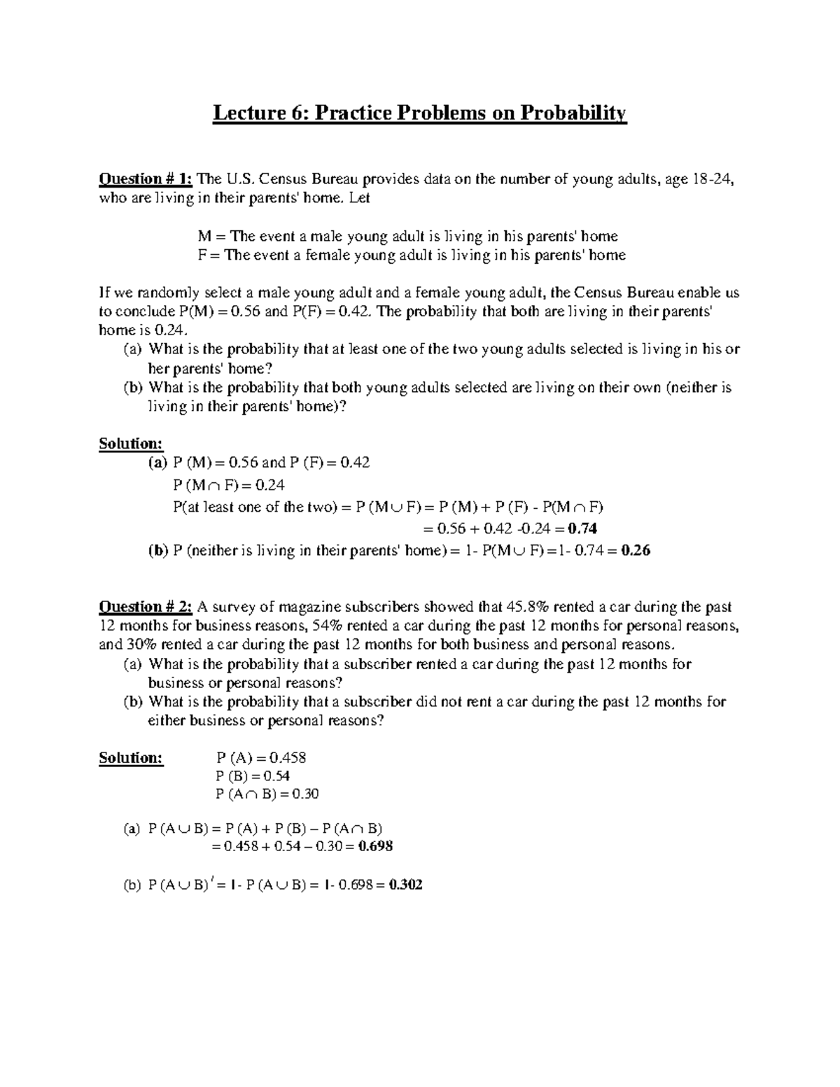 Lecture 6: Probability Practice Problems and Solutions (Course Code ...