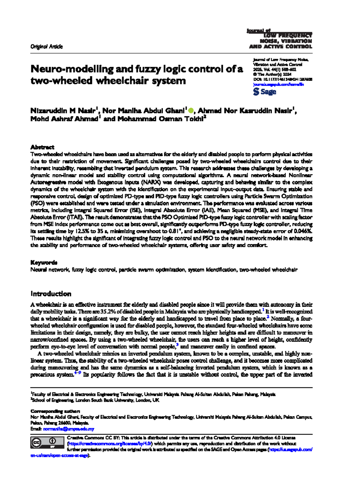 Neuro-Modelling & Fuzzy Logic Control of Two-Wheeled Wheelchair System ...