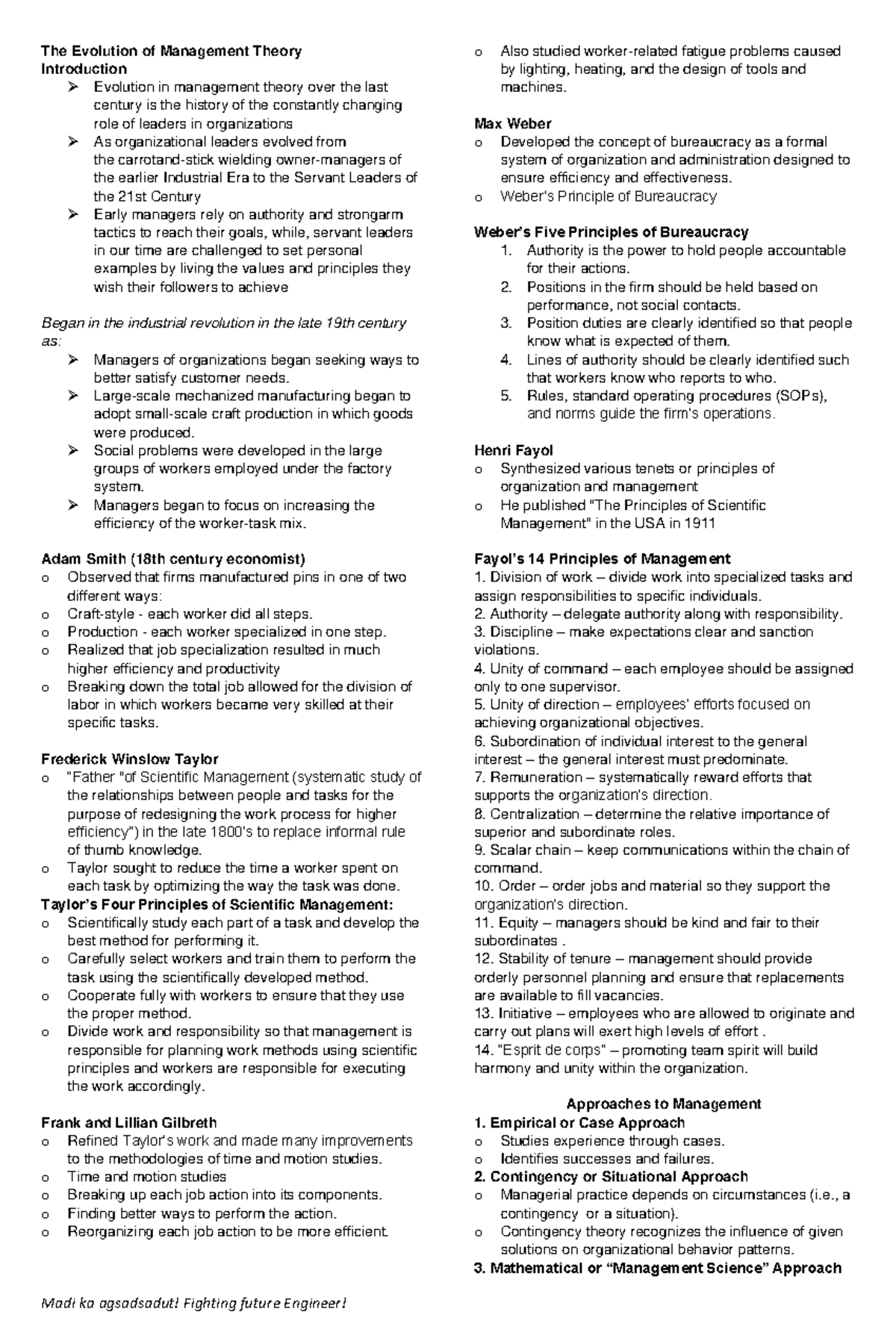 Engineering Management: The Evolution of Management Theory Notes - Studocu