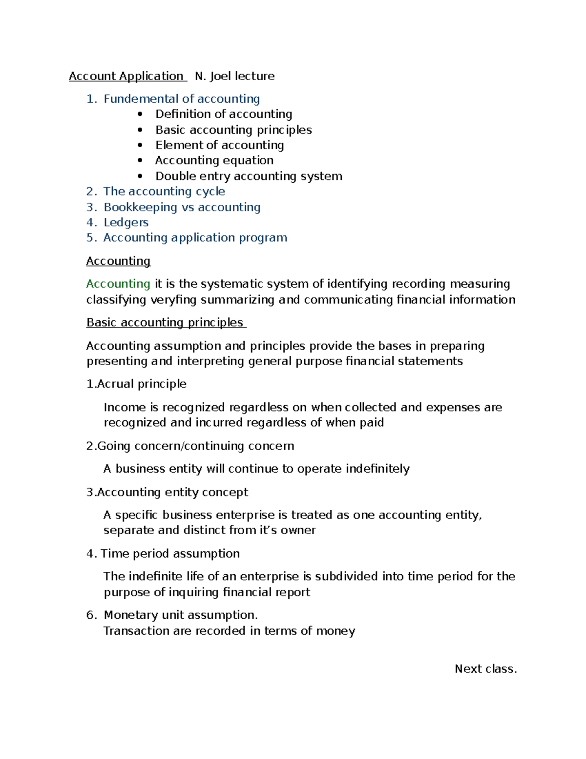 ACC 101: Lecture Notes on Accounting Fundamentals and Applications ...