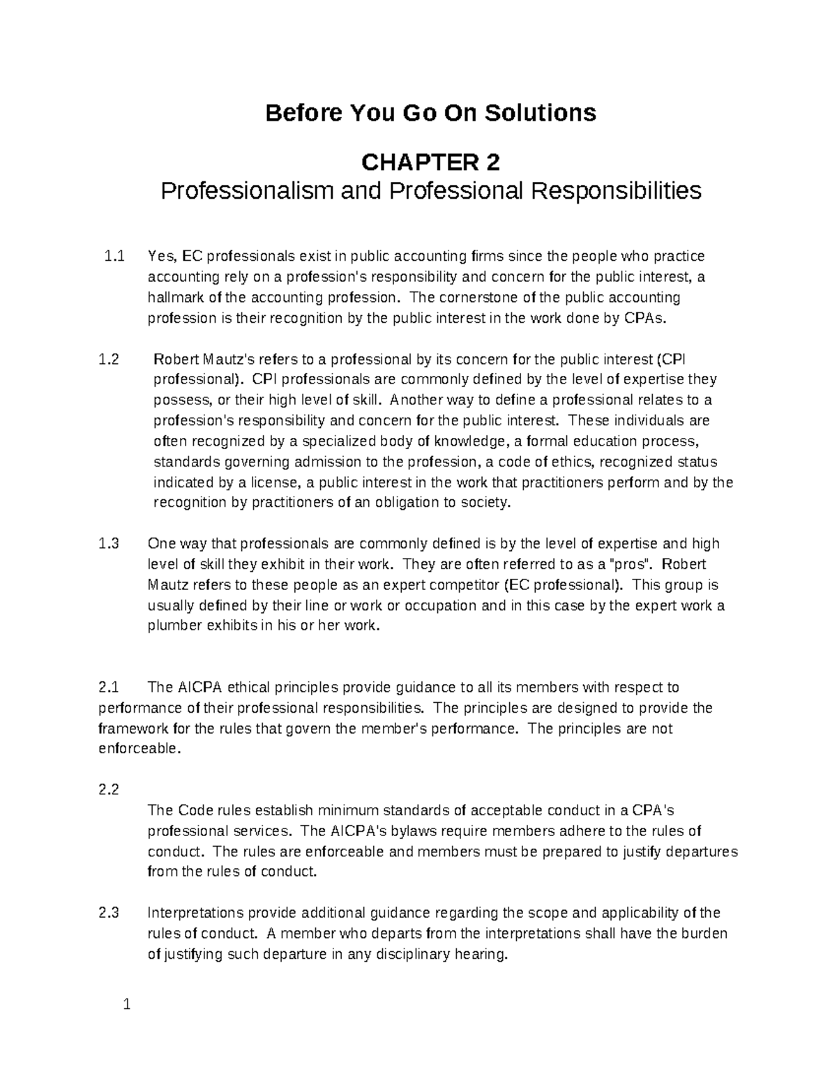 Chapter 2 before you go on - Before You Go On Solutions CHAPTER 2 ...