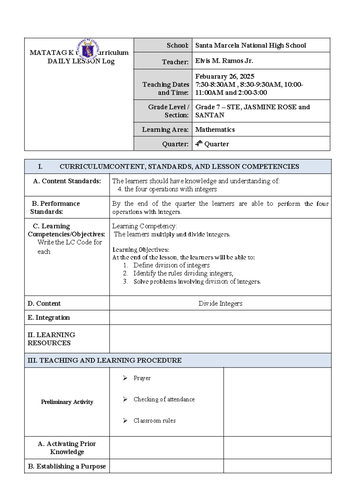 DLP (march 13,2025) - lesson plan - MATATAG K to 10 Curriculum DAILY ...