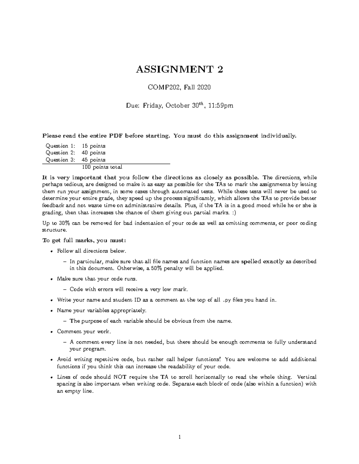 COMP202 Fall2020 Assignment 2 r Oct18 - Copy - ASSIGNMENT 2 COMP202 ...