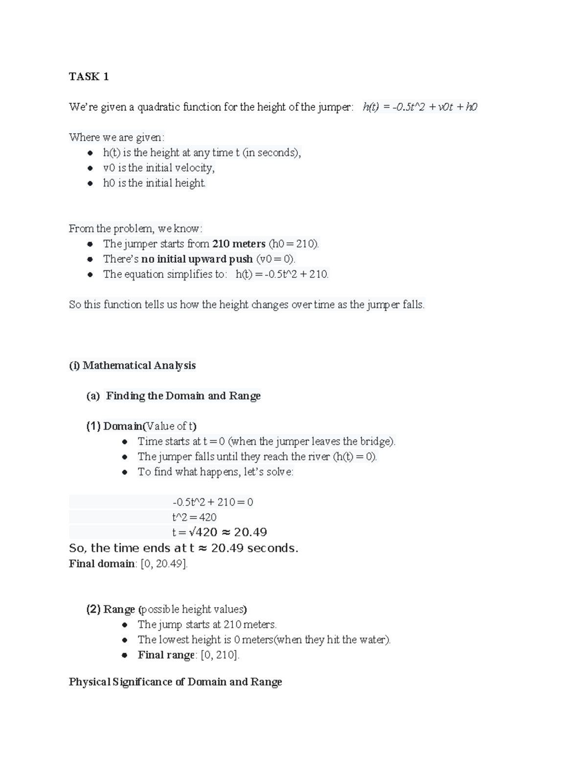 Math Assignment Unit 3 - TASK 1 We’re given a quadratic function for ...