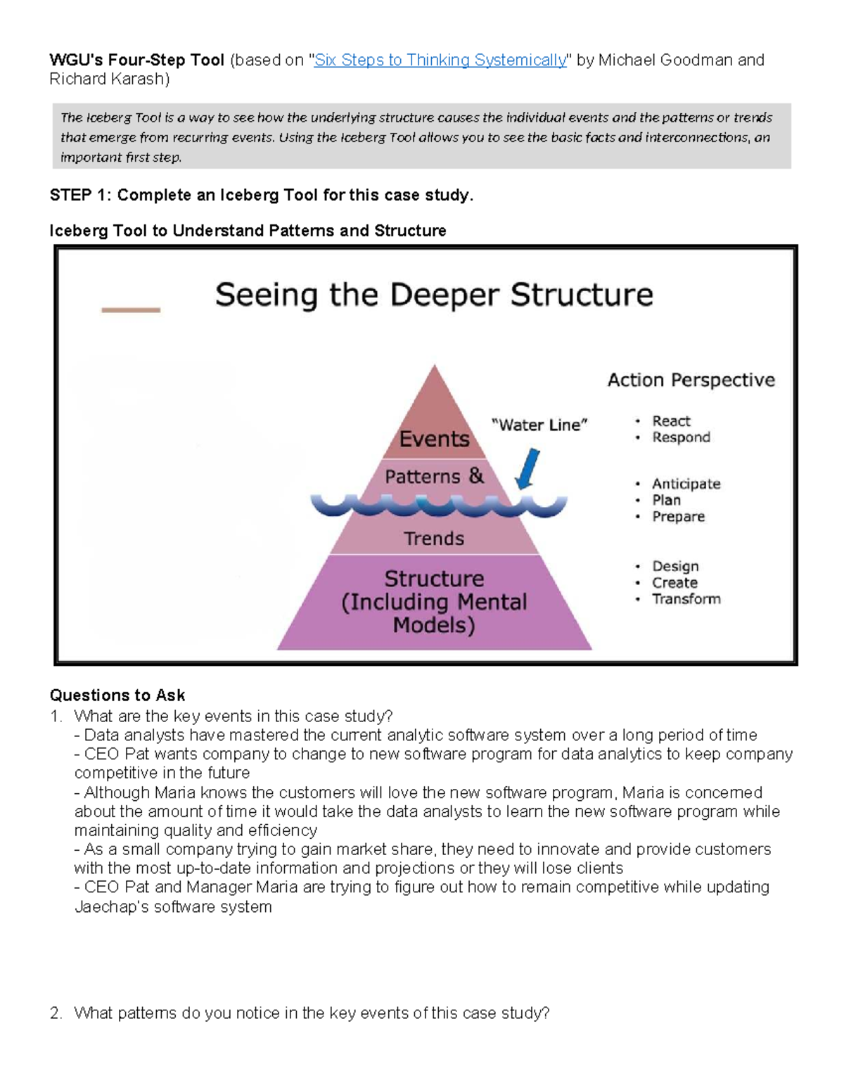 D372 Task 3: Analyzing the Iceberg Tool in Case Study Dynamics - Studocu