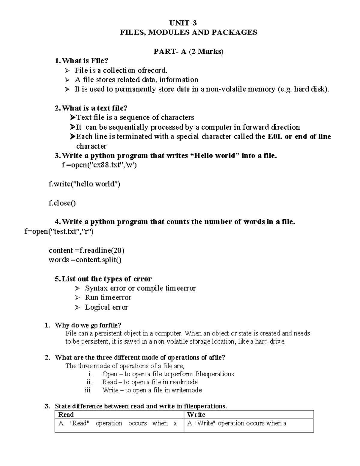 MCA-1 Python Important Concepts: Files, Modules, and Error Handling ...