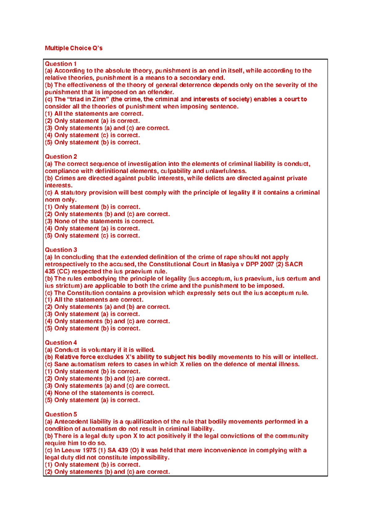 Crw2601 final exam questions and answers on criminal law principles ...
