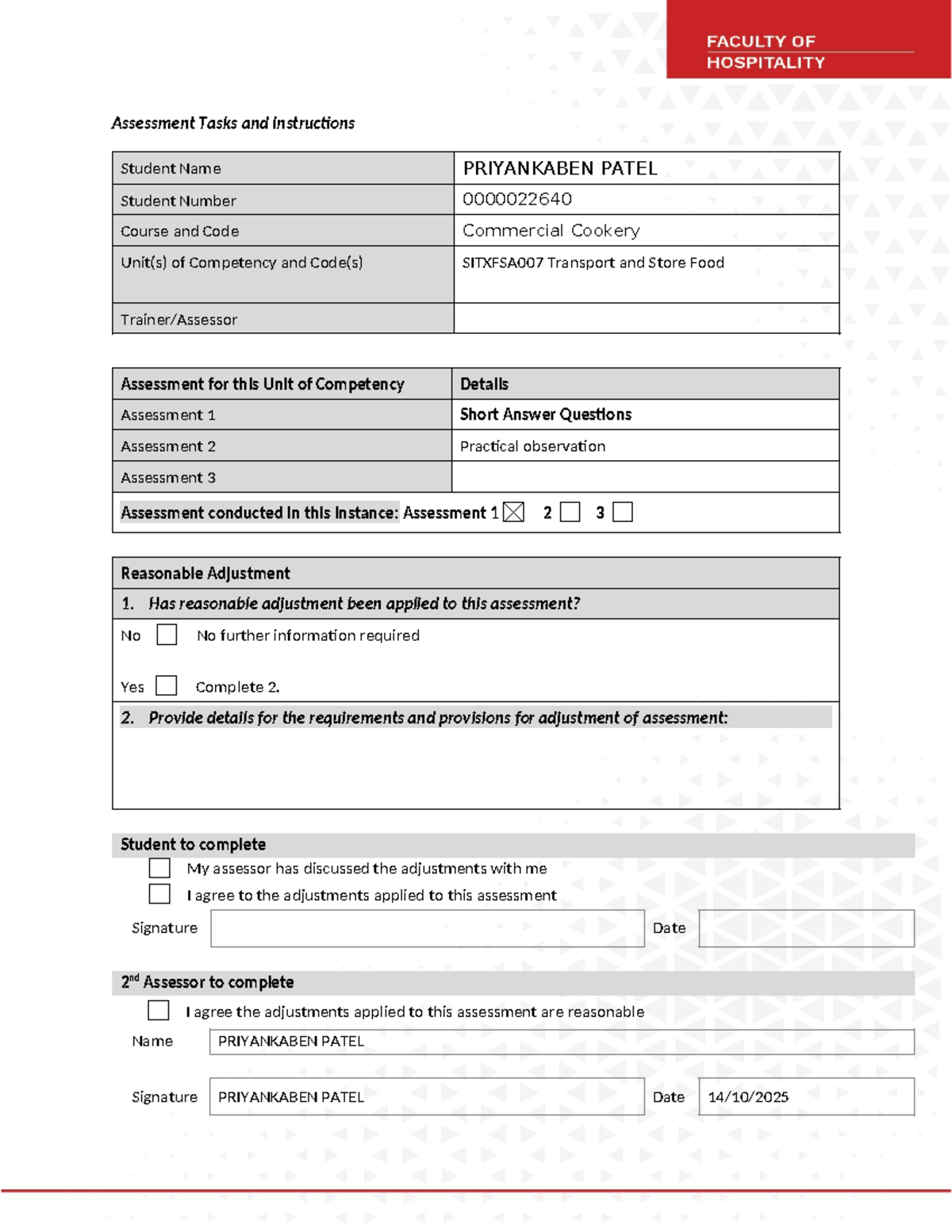 SITXFSA007 Short Answer Questions for Food Safety Assessment - Studocu