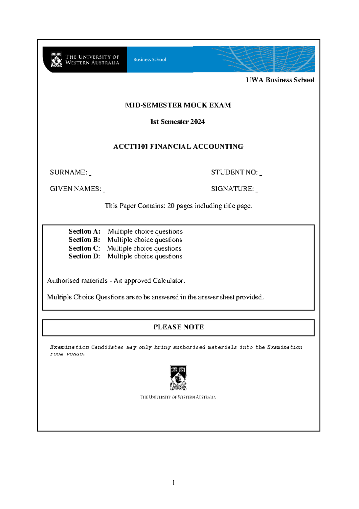 ACCT1101 Midterm 1 Mock Exam - Financial Accounting Practice - Studocu