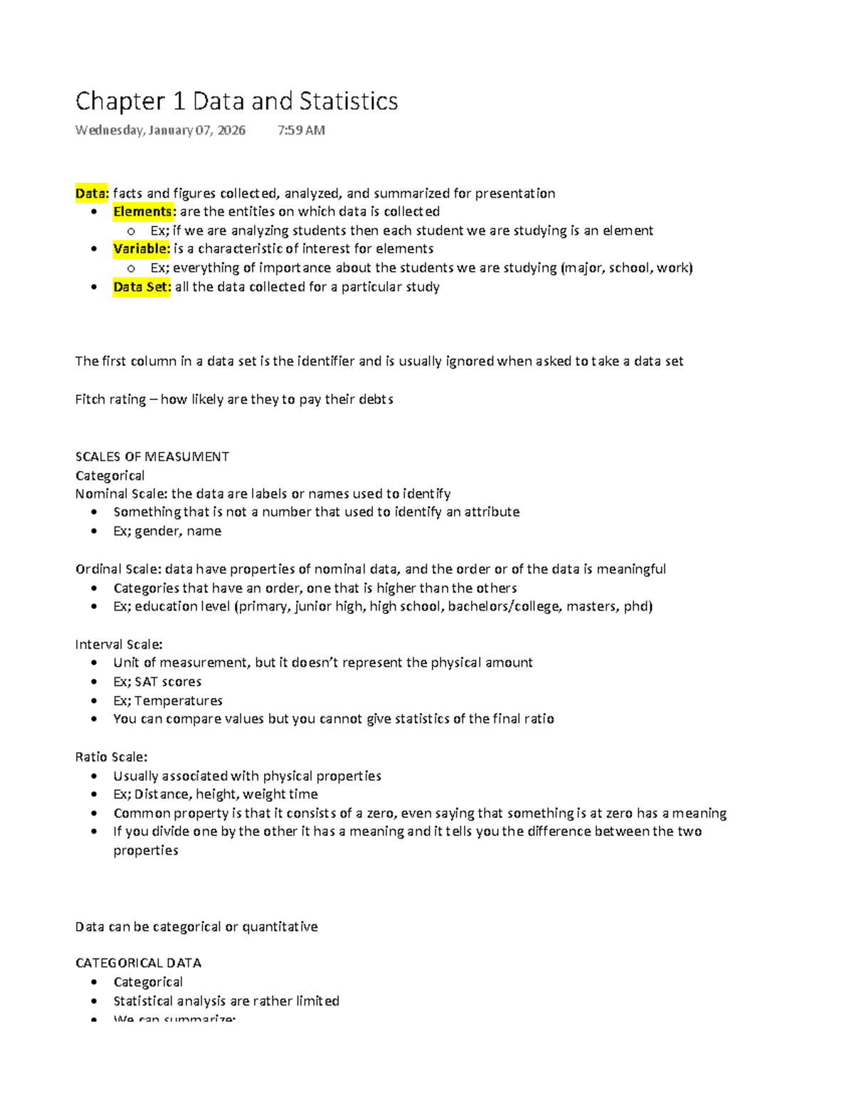 Chapter 1: Data and Statistics LEC - Key Concepts and Measurements ...