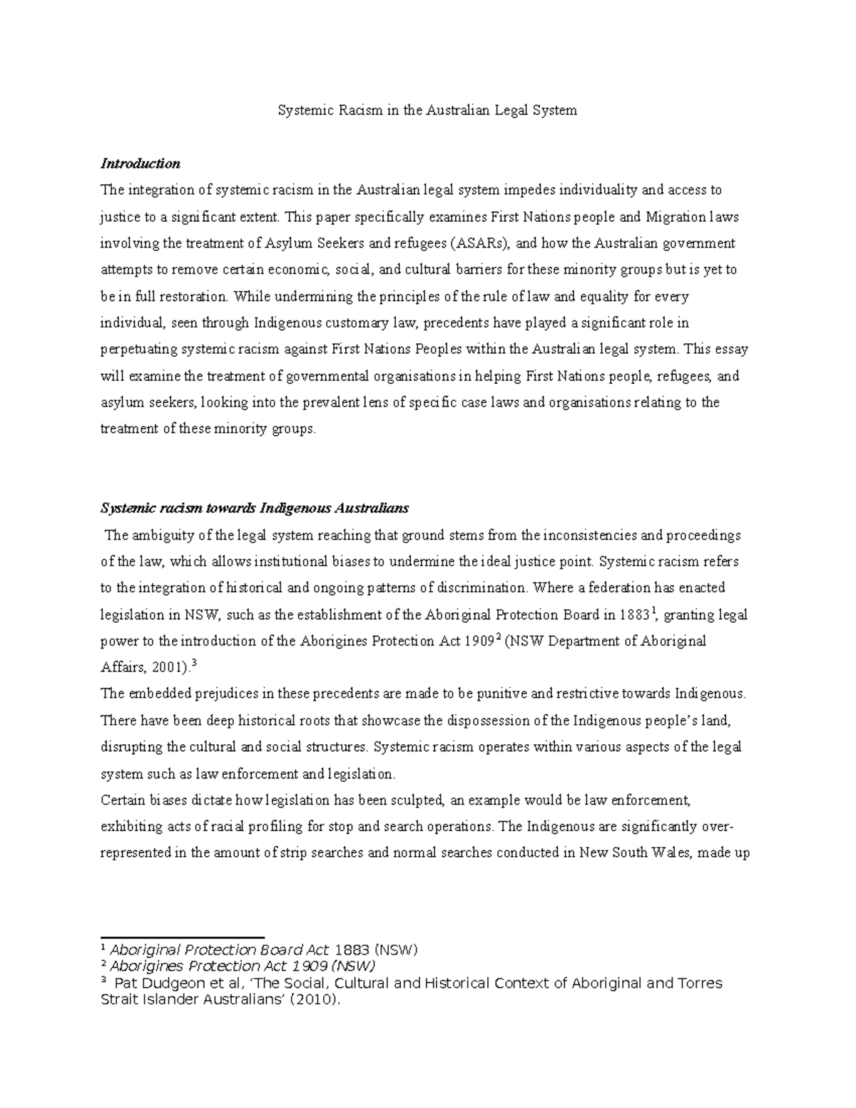 Systemic Racism in the Australian Legal System: An Ethics Essay (ETHICS ...