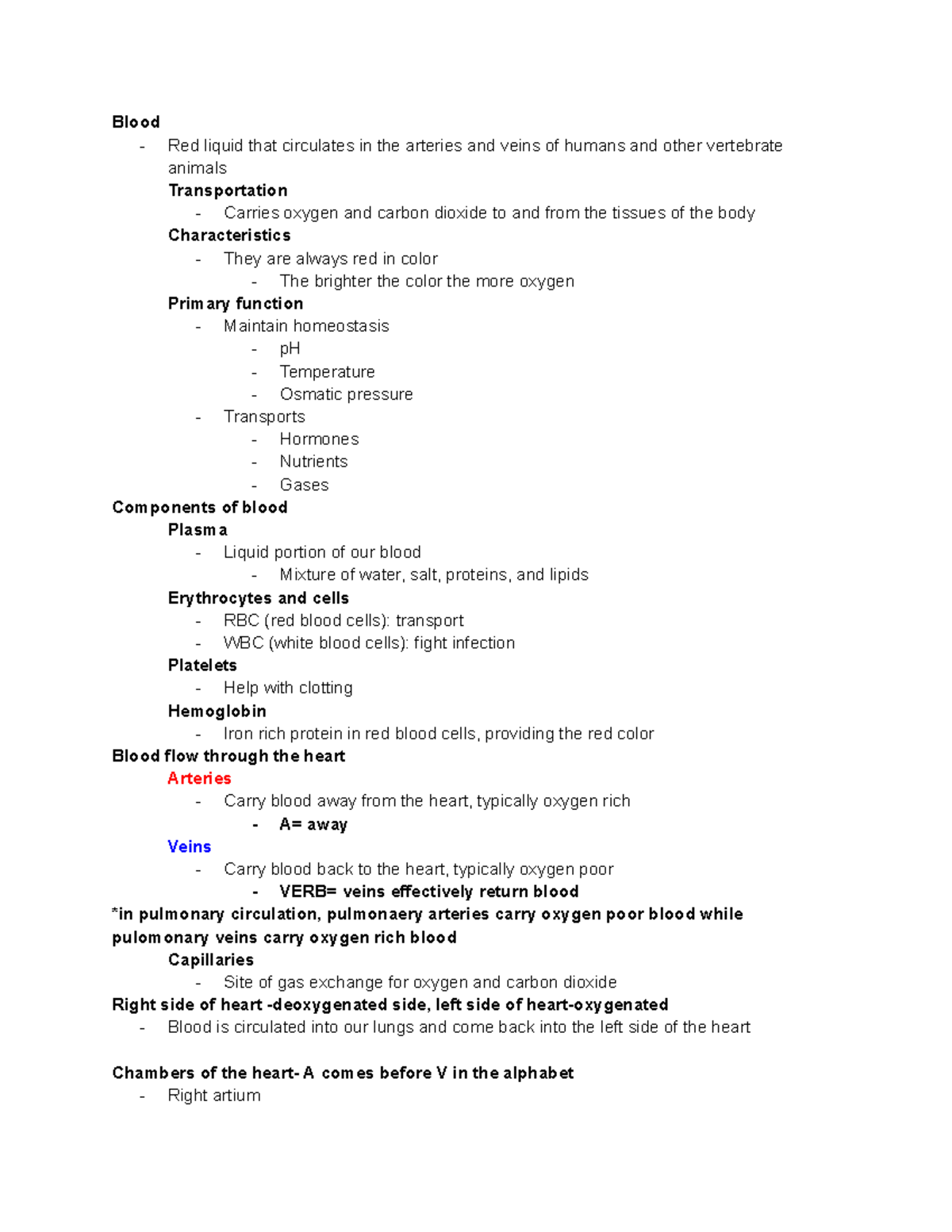 Lecture Notes on Blood and Heart Function - Studocu