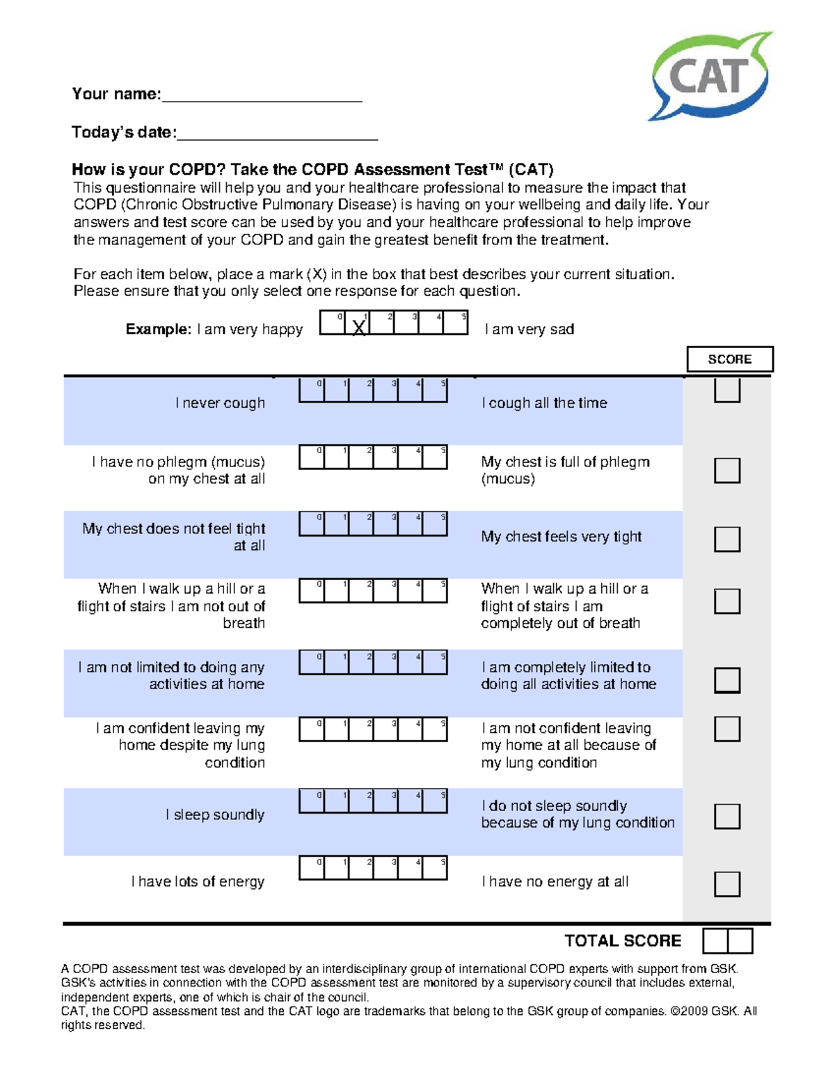 COPD Assessment Test (CAT) - Evaluating Your Wellbeing - Studocu