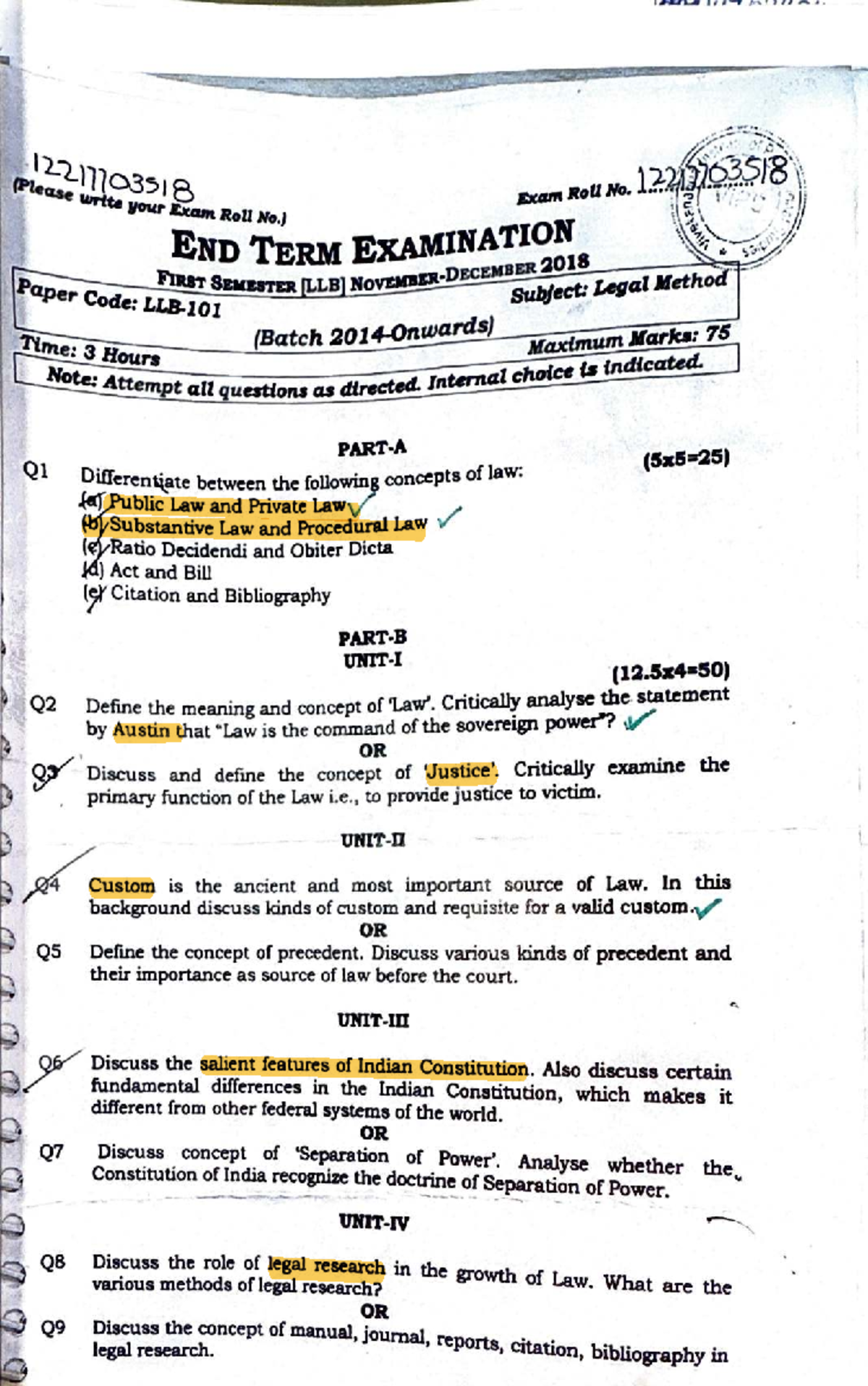 Legal Method Exam Questions - LLB 101 - First Semester - Studocu