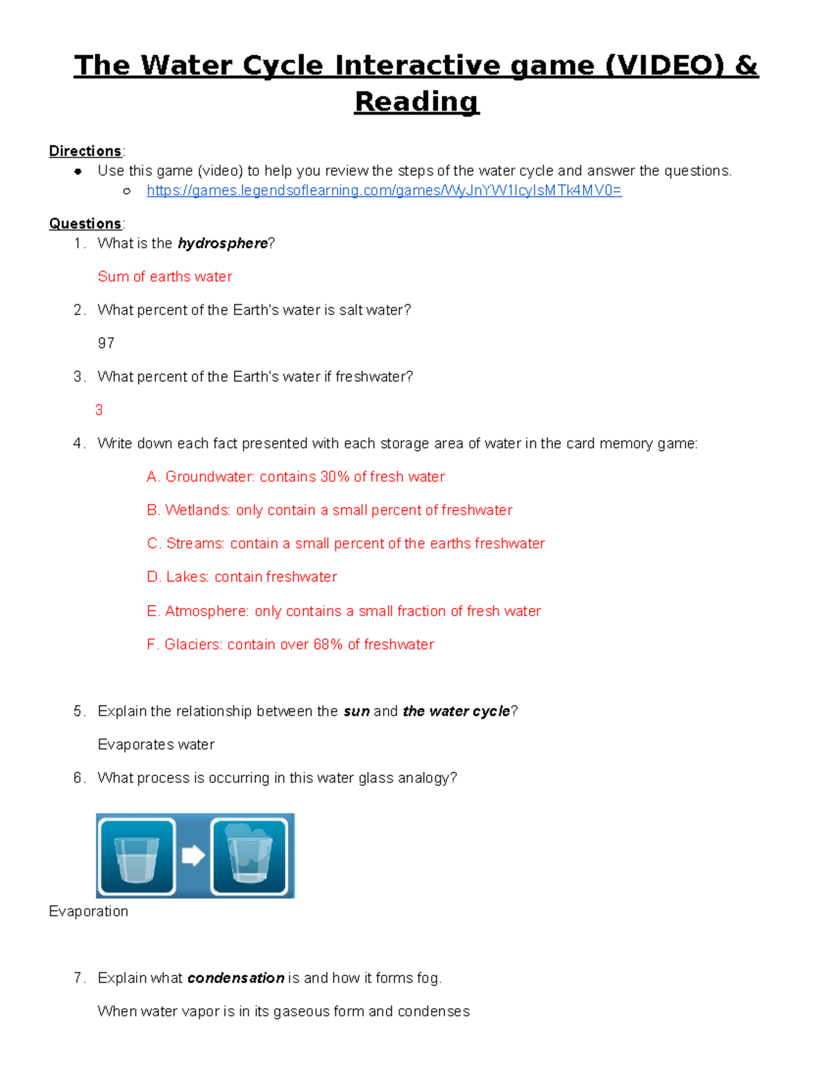 The Water Cycle Review Game: Interactive Guide & Questions - Studocu