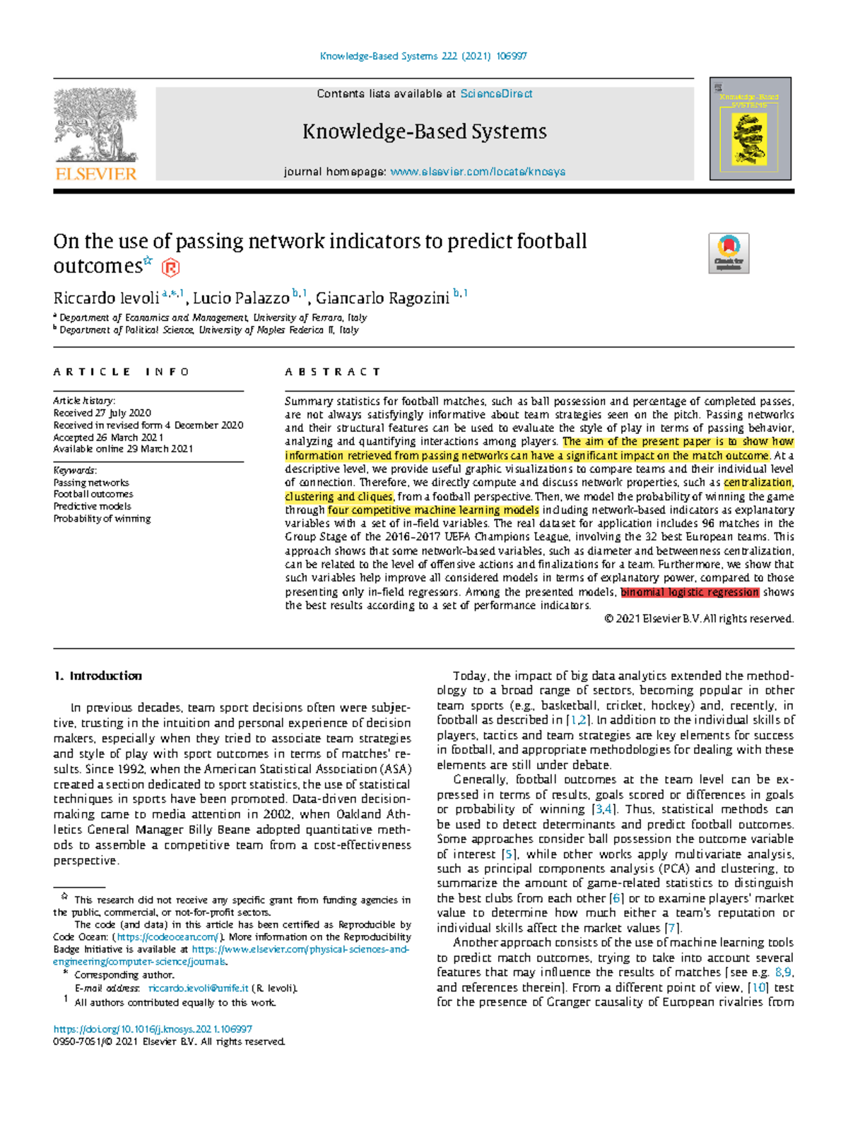 Evaluation of Passing Network Indicators in Predicting Football ...