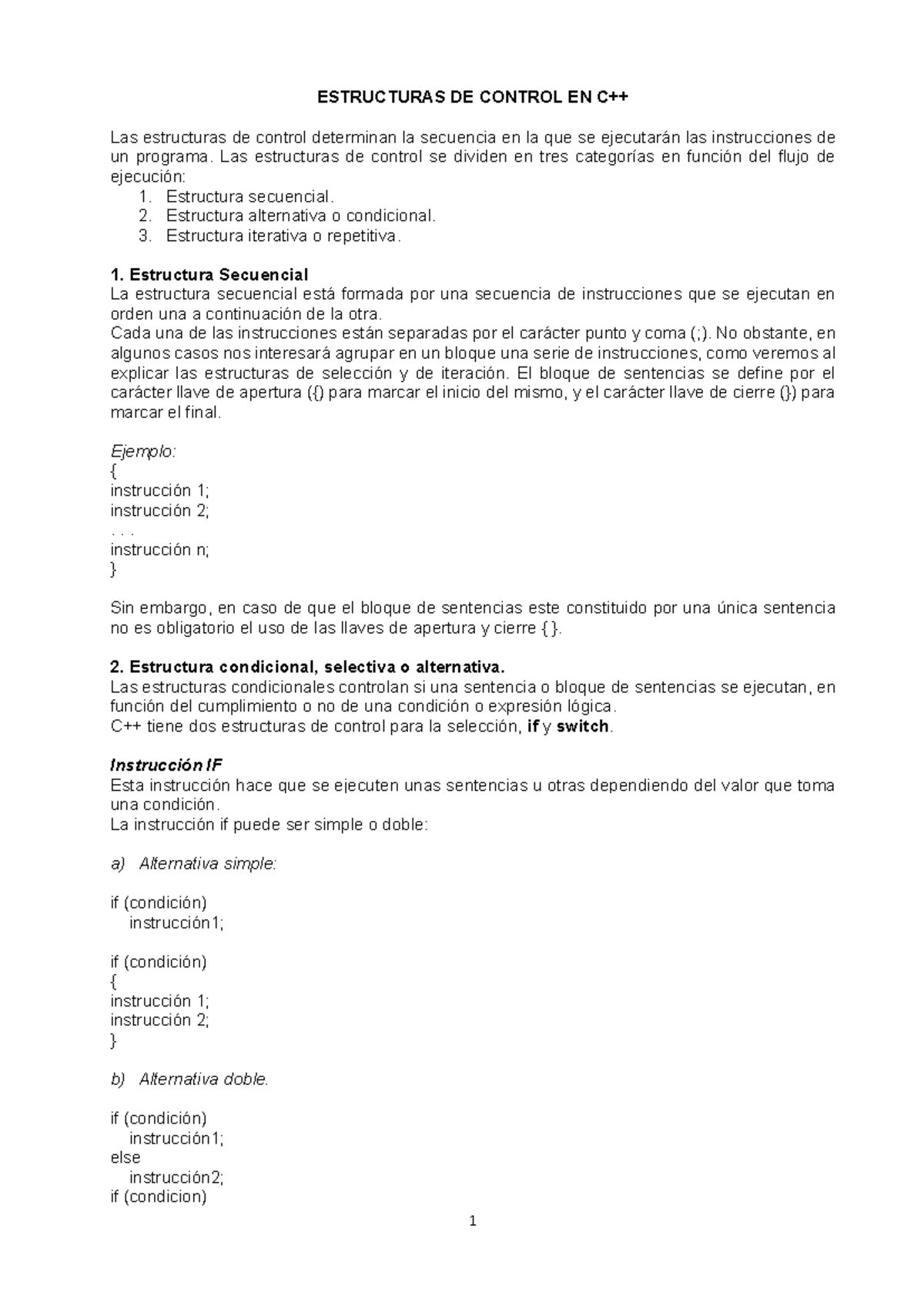 Estructuras de control C++ - ESTRUCTURAS DE CONTROL EN C++ Las ...