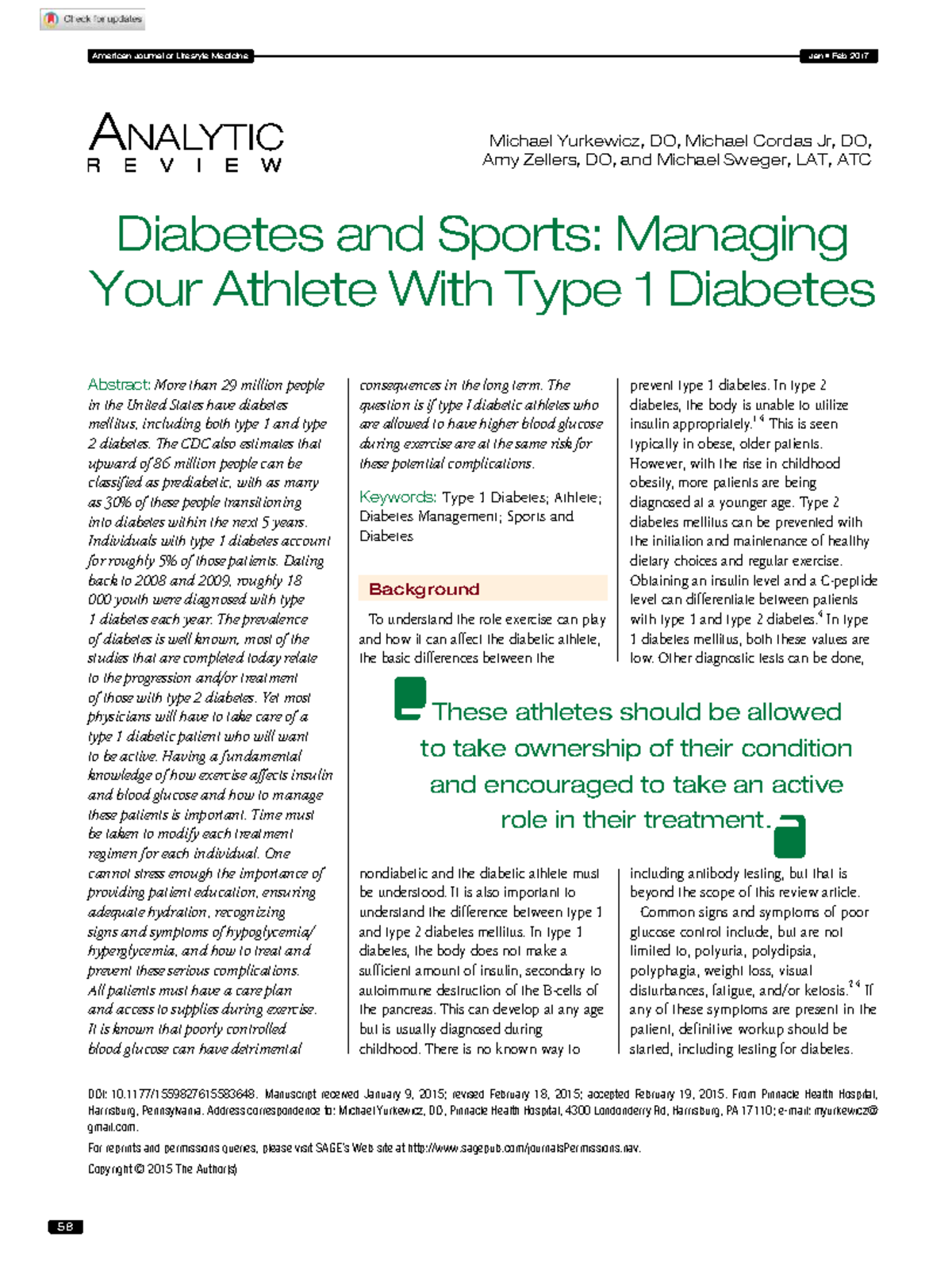 Managing Type 1 Diabetes in Athletes: Guidelines for Exercise and ...