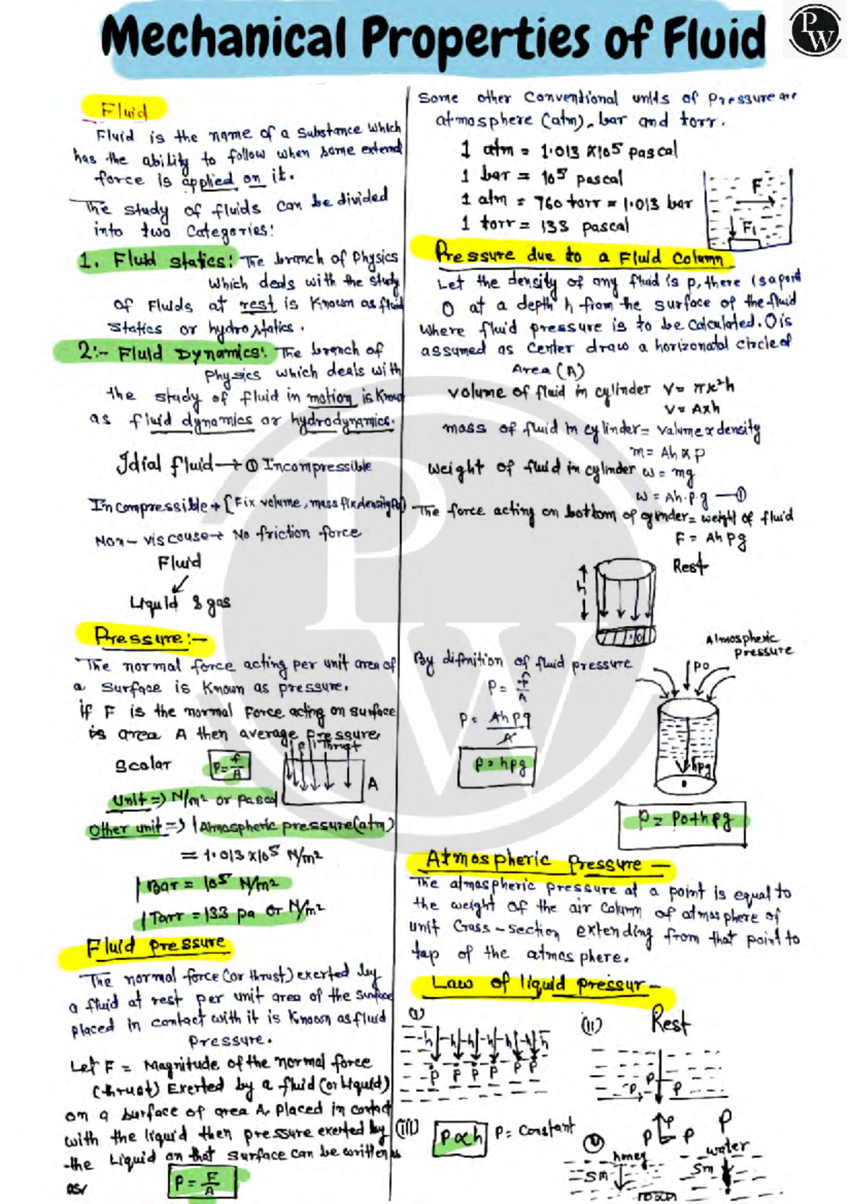 Mechanical Properties of Fluids: Class 11 Handwritten Notes - Studocu