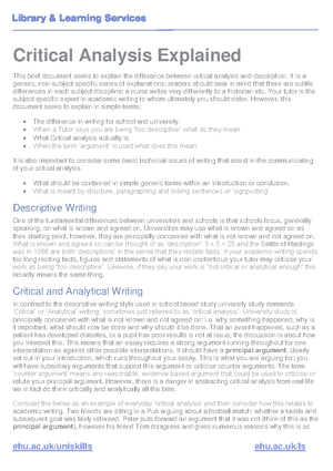 Critical Analytical Writing vs Descriptive Writing info sheet - CCG ...