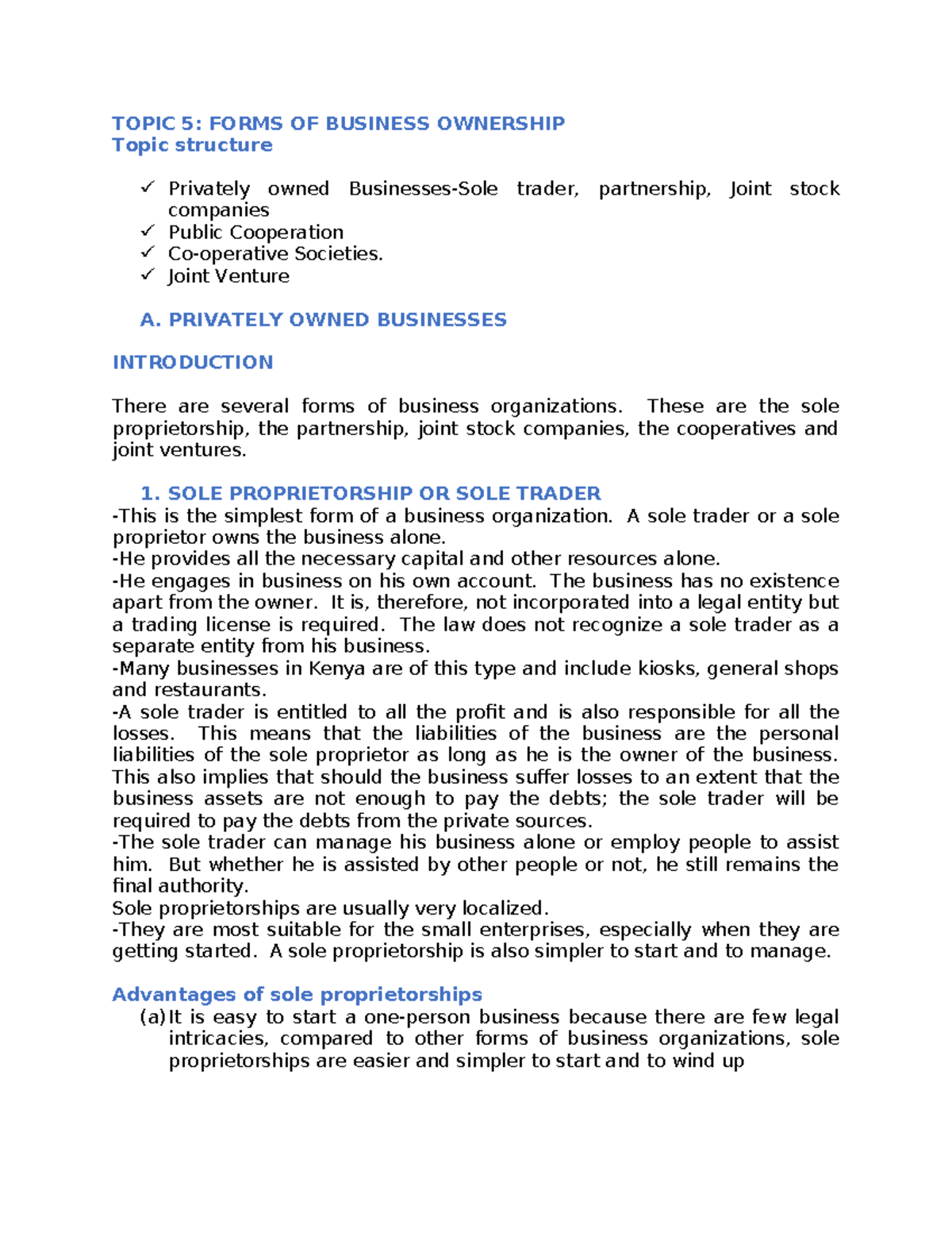 Topic 5: Business Ownership Forms Overview (081358) - Studocu