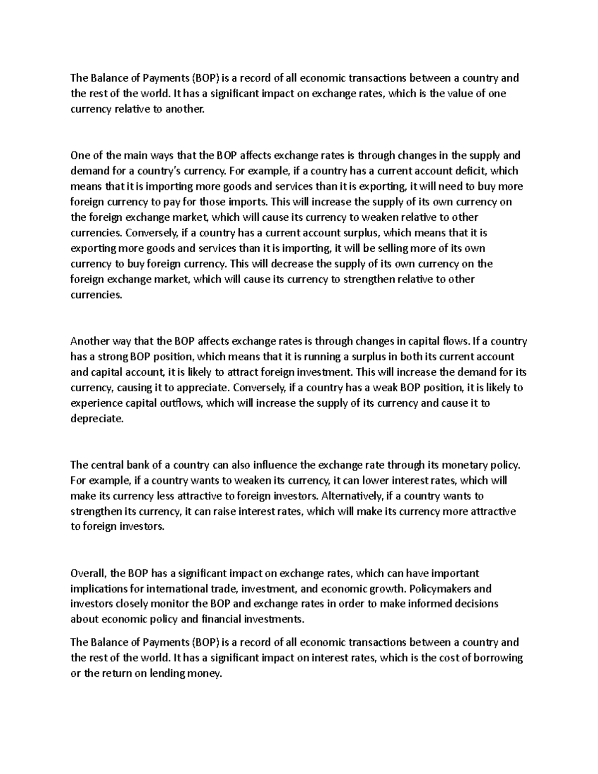 QR3 - Notes on The BOP and Exchange Rates and on The BOP and Interest ...