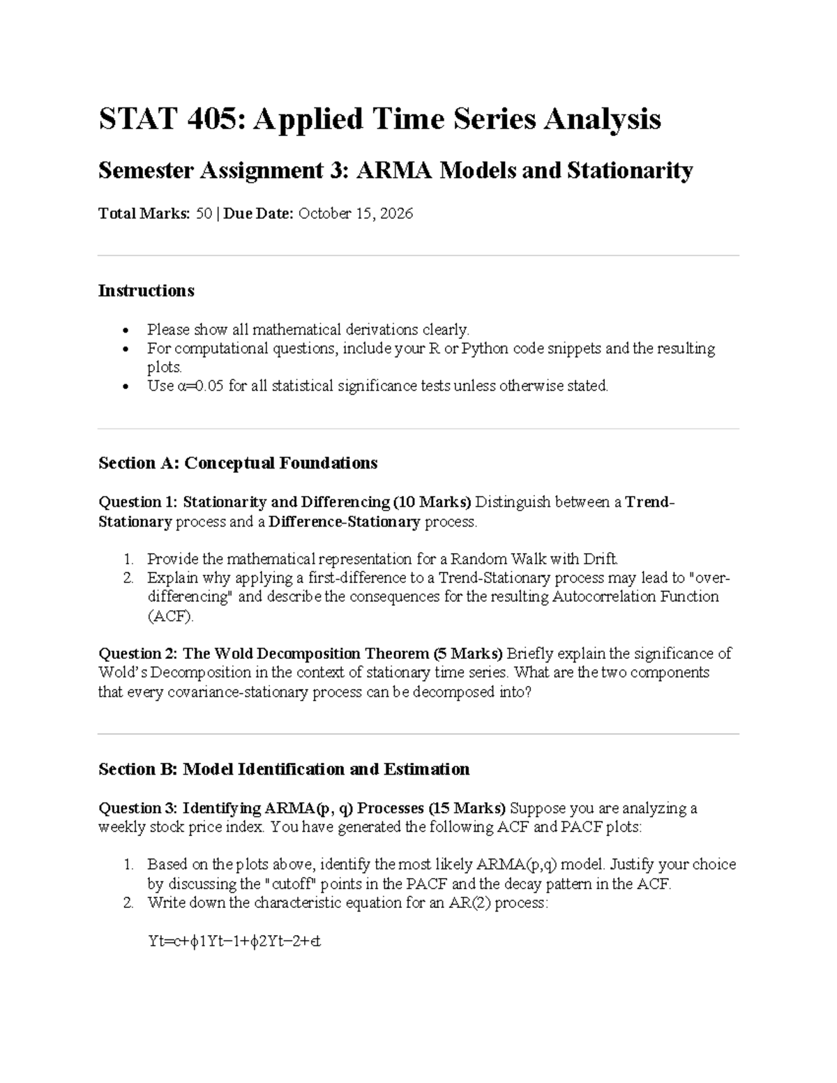 STAT 405: Applied Time Series Analysis - Assignment 3 on ARMA Models ...