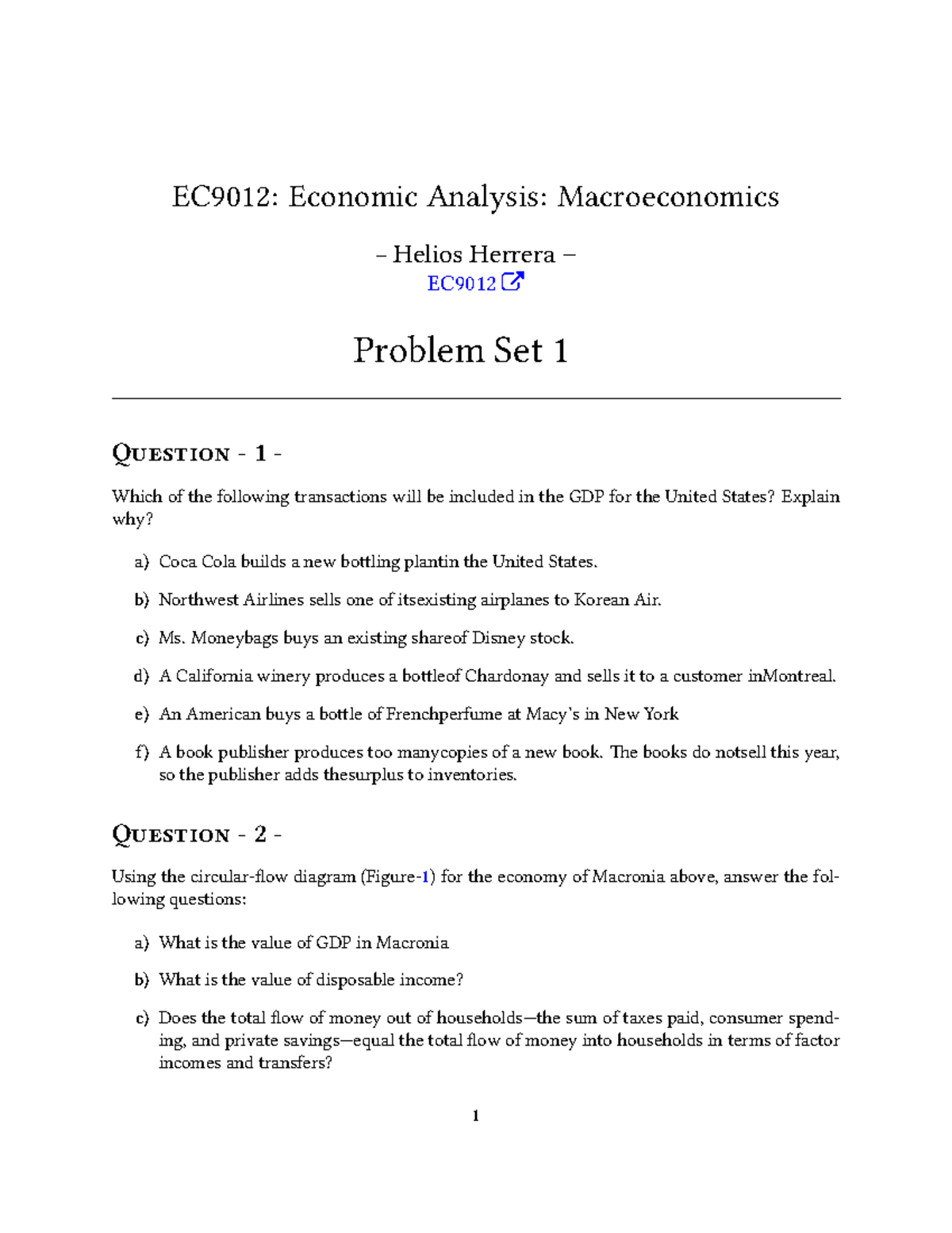 EC9012: Macroeconomics Problem Set 1 - GDP and CPI Analysis - Studocu