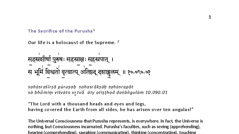 Veda - Notes on the Sacrifice of Purusha (RV 10.90) - Studocu