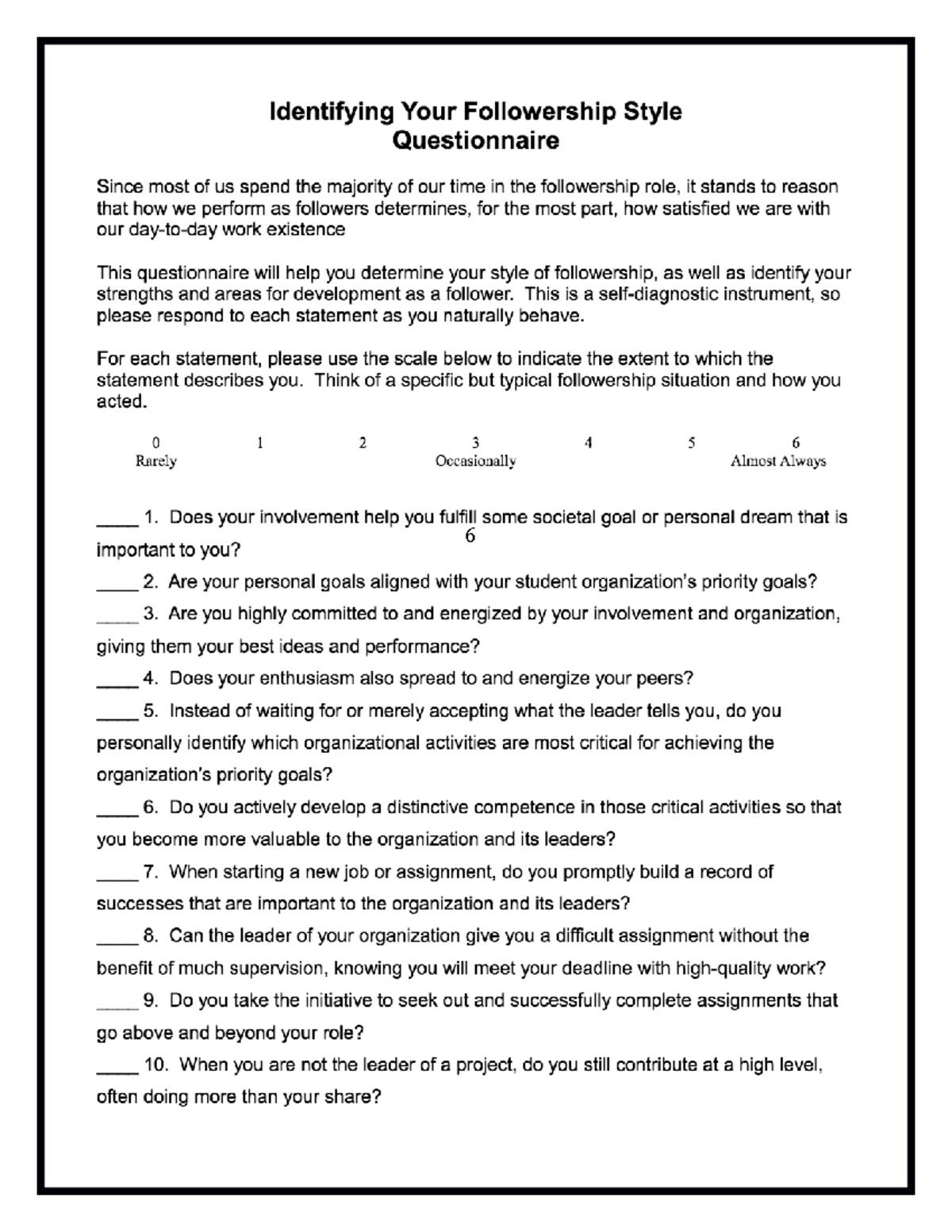 Followership Style Questionnaire - Insightful Analysis PDF - Studocu