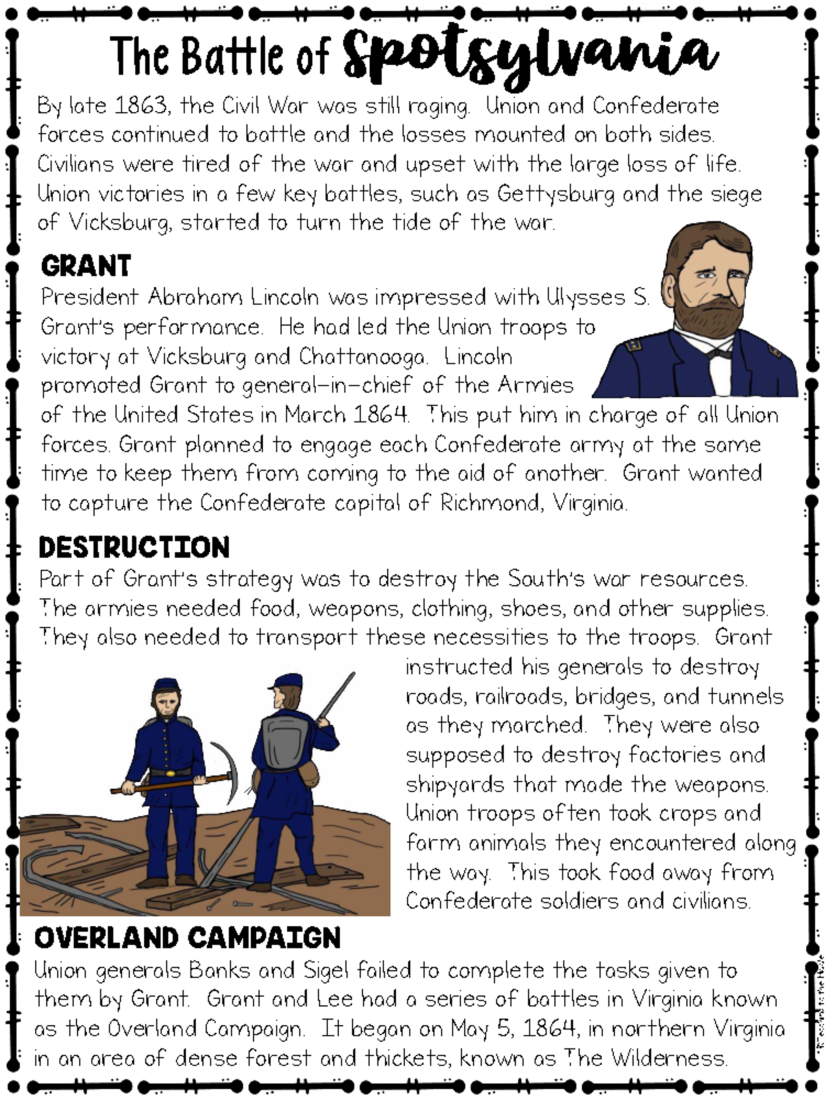 Battle of Spotsylvania: Civil War Reading Comprehension Worksheet - Studocu