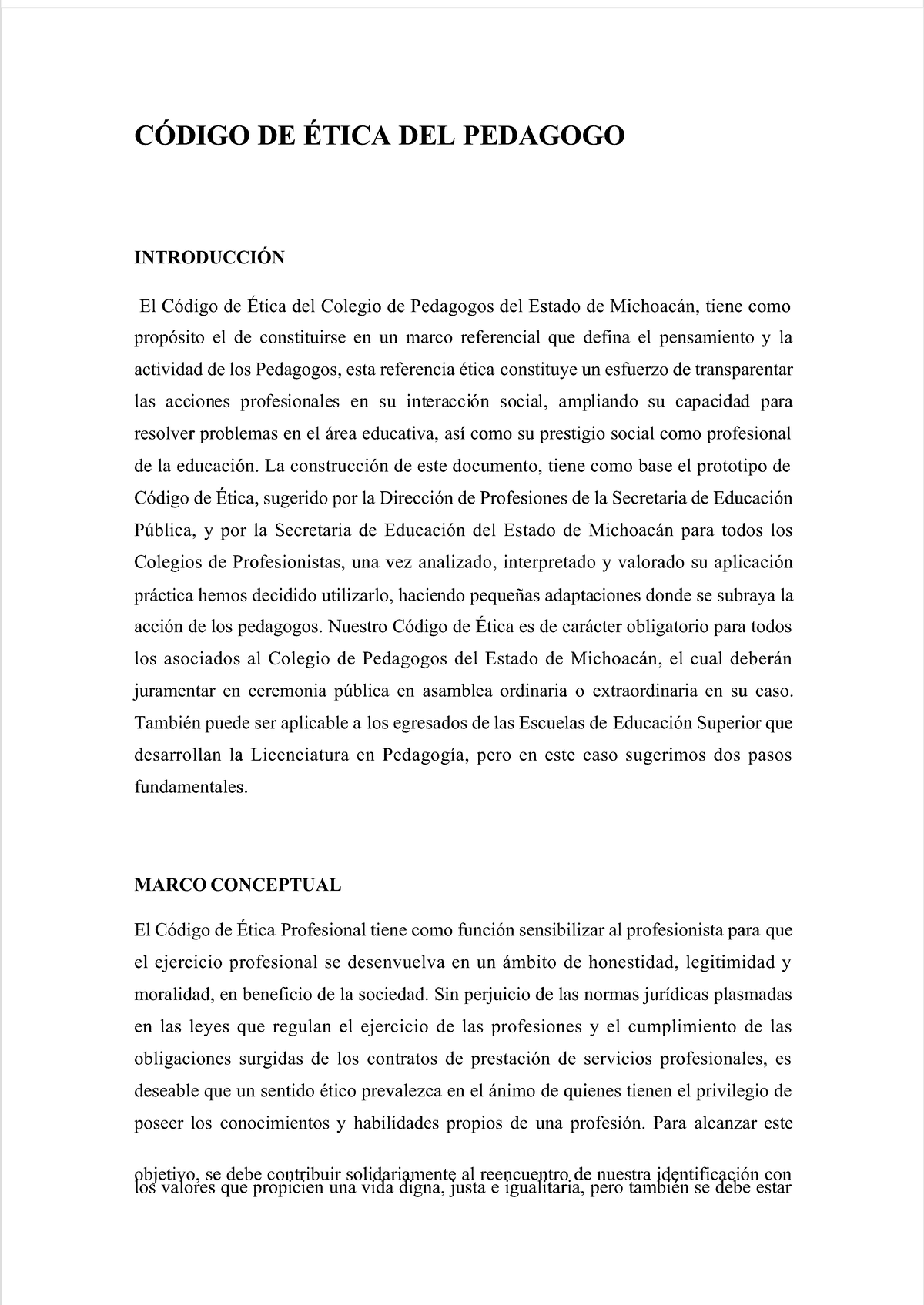 Código de Ética del Pedagogo: Normas y Principios Profesionales - Document Preview