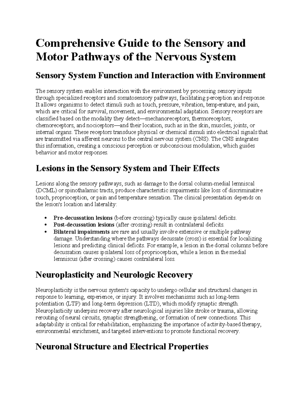 Comprehensive Guide to Sensory & Motor Pathways in Neuroscience (NEU ...