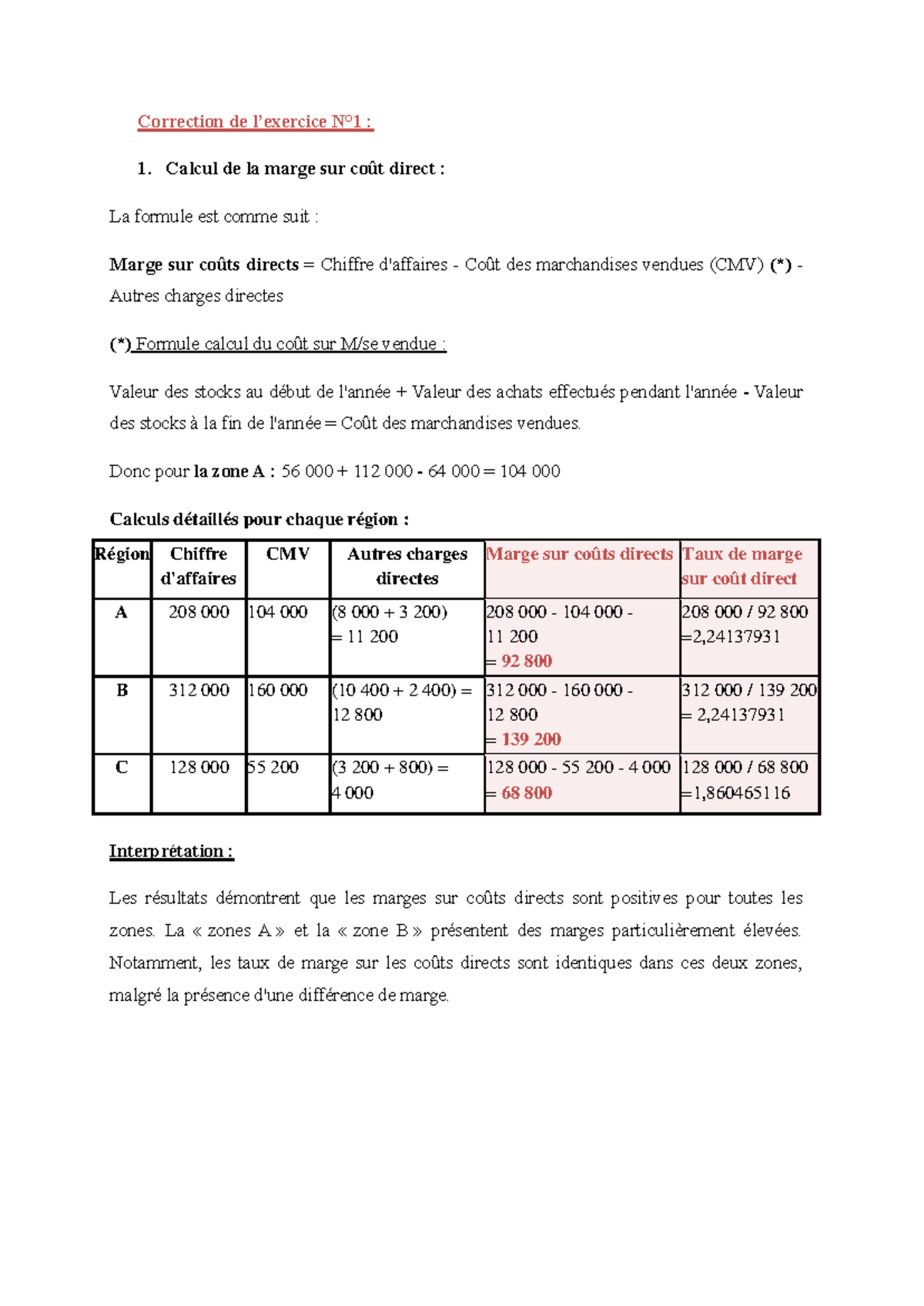 Correction de la Série N°3 : Calculs de Marges et Résultats Financiers ...
