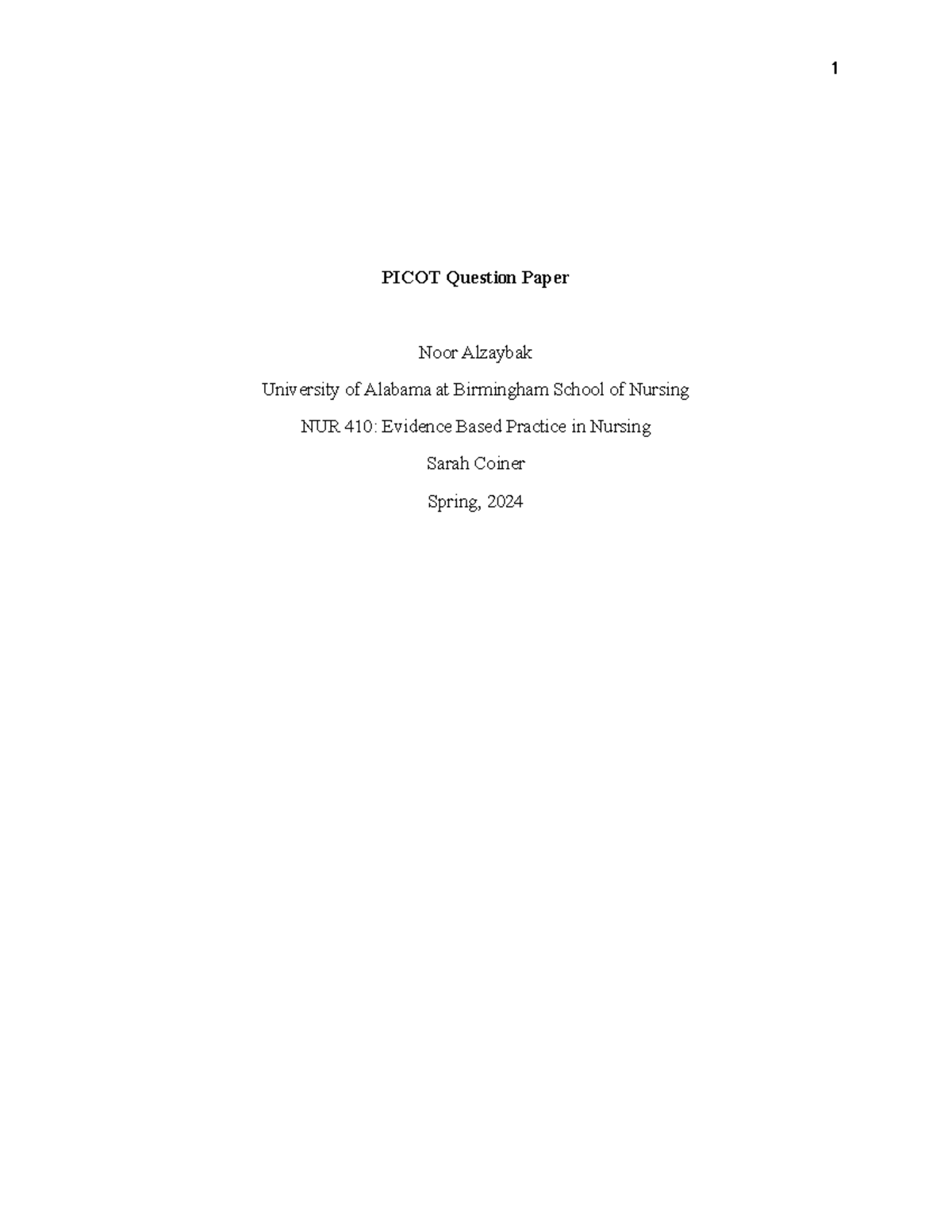 NUR 410: PICOT Question on Pain Management in Elderly Patients - Studocu
