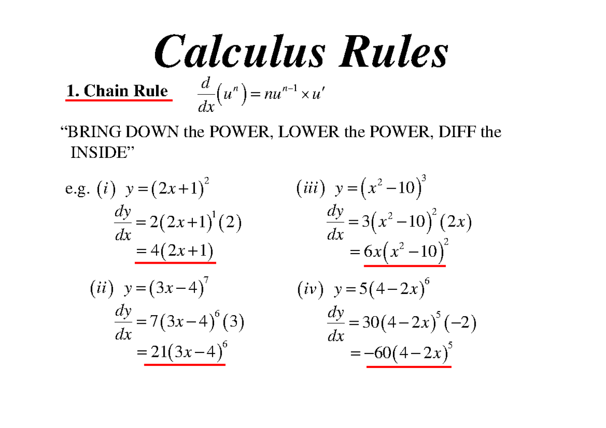 Calculus Rules: 11X1 T11 05 Lesson Notes on Derivatives - Studocu